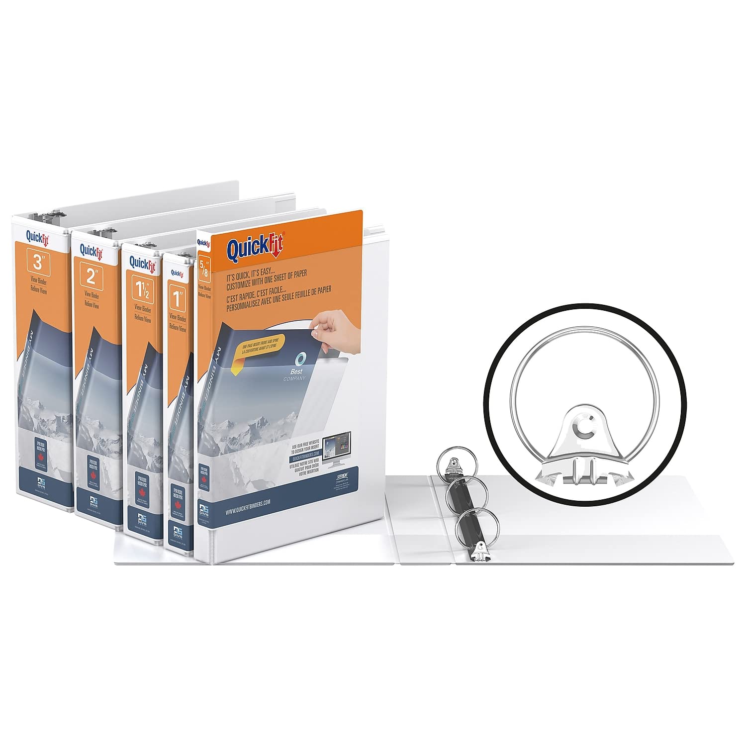 QuickFit 3 Inch Round Ring White View Binder (88050) - Perfect for School, Office, and Document Organization