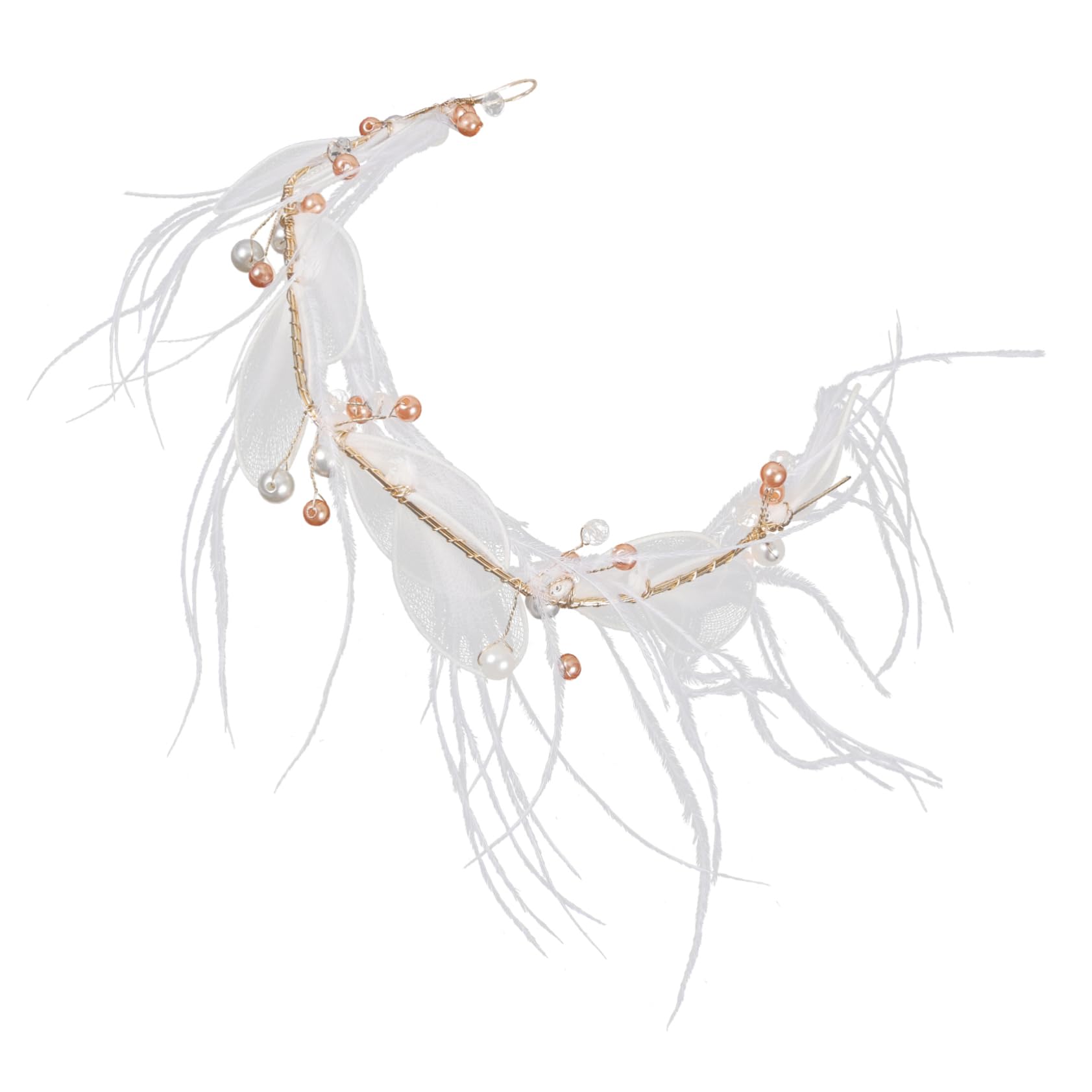 FRCOLOR White Garland Wreath Hairband for Women & Kids - Feather Headpiece Hair Accessories for Girls, Birthday Parties, Weddings & Photo Shoots