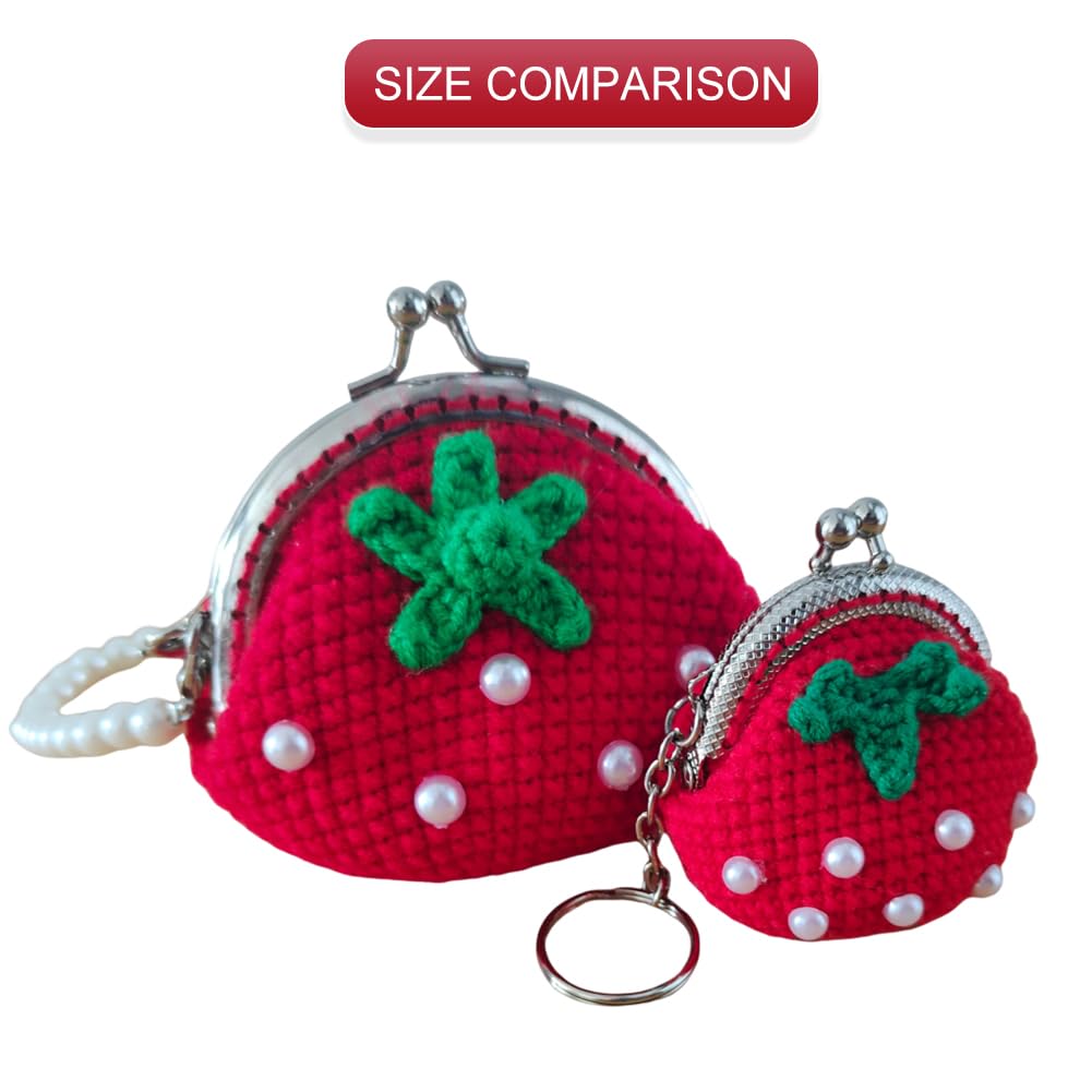 Crochet Strawberry Coin Purse for Women - Small Kiss Lock Change Pouch, Mini Knitting Wallet for Cash & Cards | Perfect for Travel, Shopping & Daily Essentials Organization
