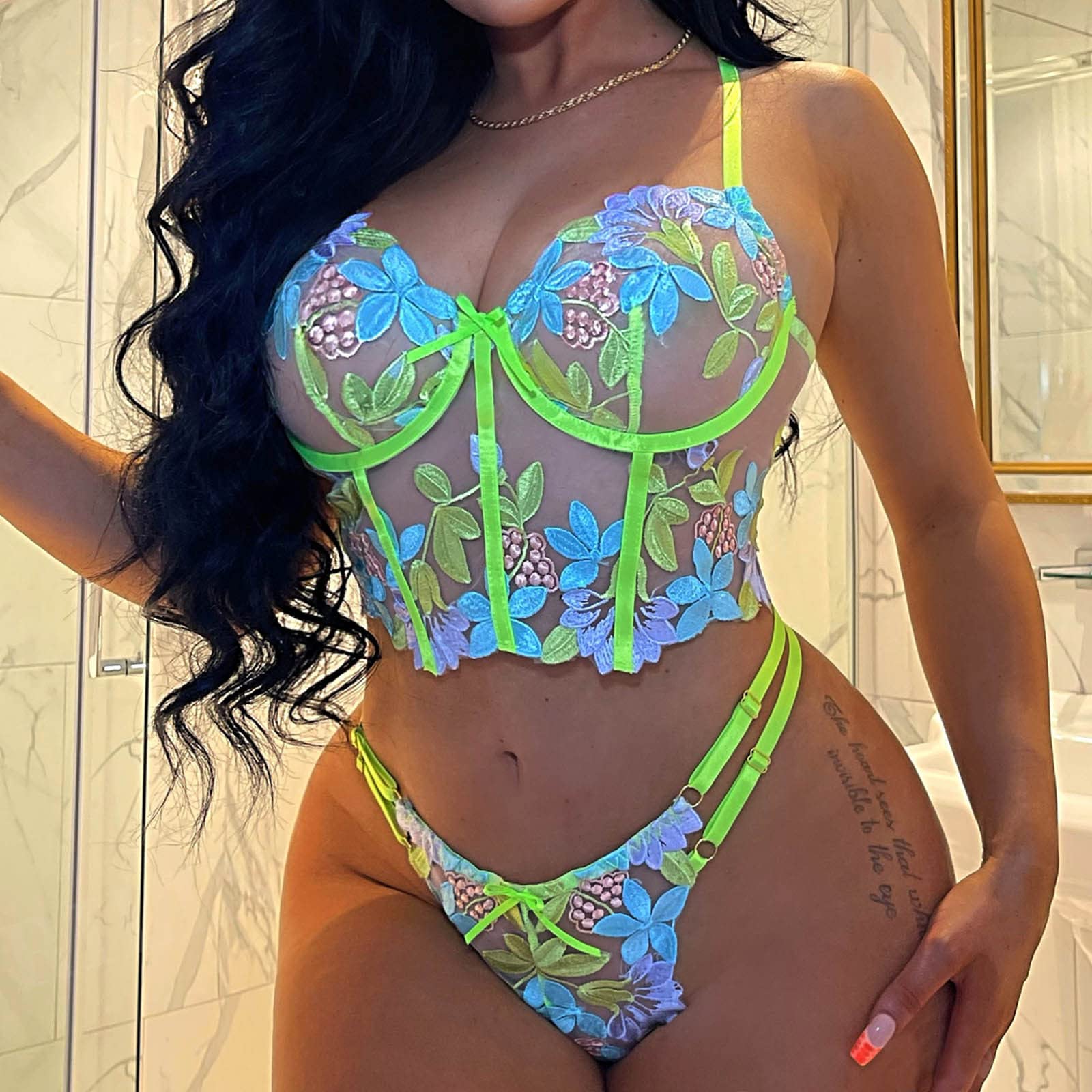 Exotic Lingerie Set for Women - Lace Bra & Panty Set with Floral Embroidery, Sheer Sleepwear & Underwear | Perfect for Romantic Nights, Boudoir Photoshoots & Sensual Occasions