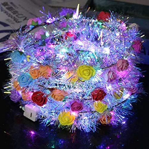 Handmade LED Flower Headbands - Multicolored Luminous Flower Crowns for Women & Girls (6-Pack) | Perfect for Music Festivals, Raves, Parties & Cosplay