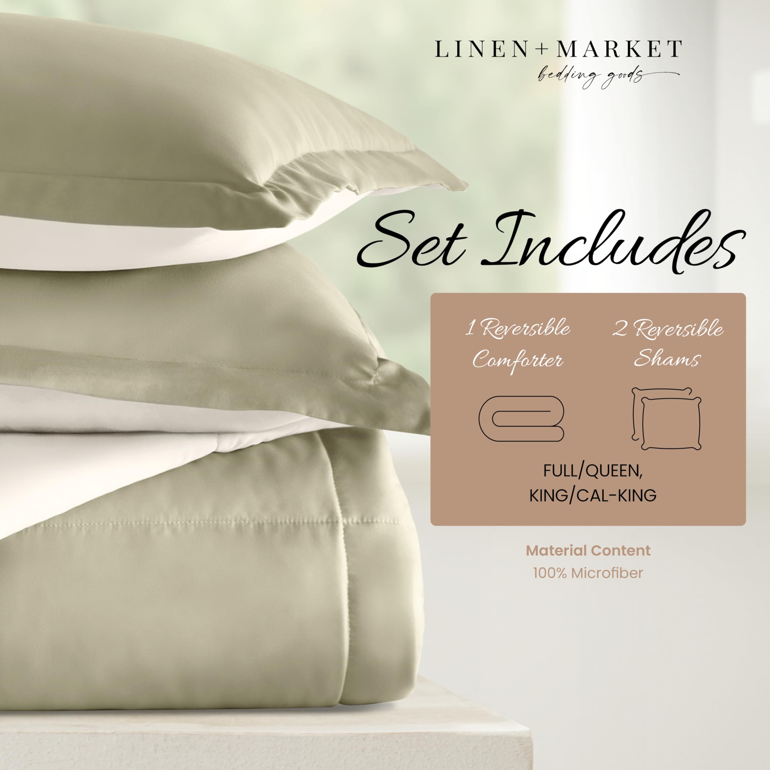 Luxury Reversible King Size Comforter Set (3 Piece) - Soft & Lightweight Down Alternative Bedding - Includes King Comforter & 2 Pillow Shams - Perfect for Master Bedroom, Guest Room & Cozy Home Decor