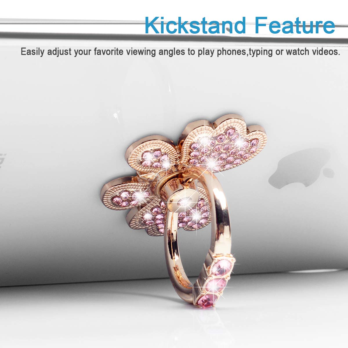 Luxury Glitter Diamond Metal Pop Socket & Finger Ring Stand - 2 Pack Universal Phone Grip Holder for iPhone 15/14/13/12/11 Pro Max, Galaxy S24/S23/S22 Ultra - Pink Bow Design for Secure Phone Handling While Driving, Taking Selfies & Video Calls