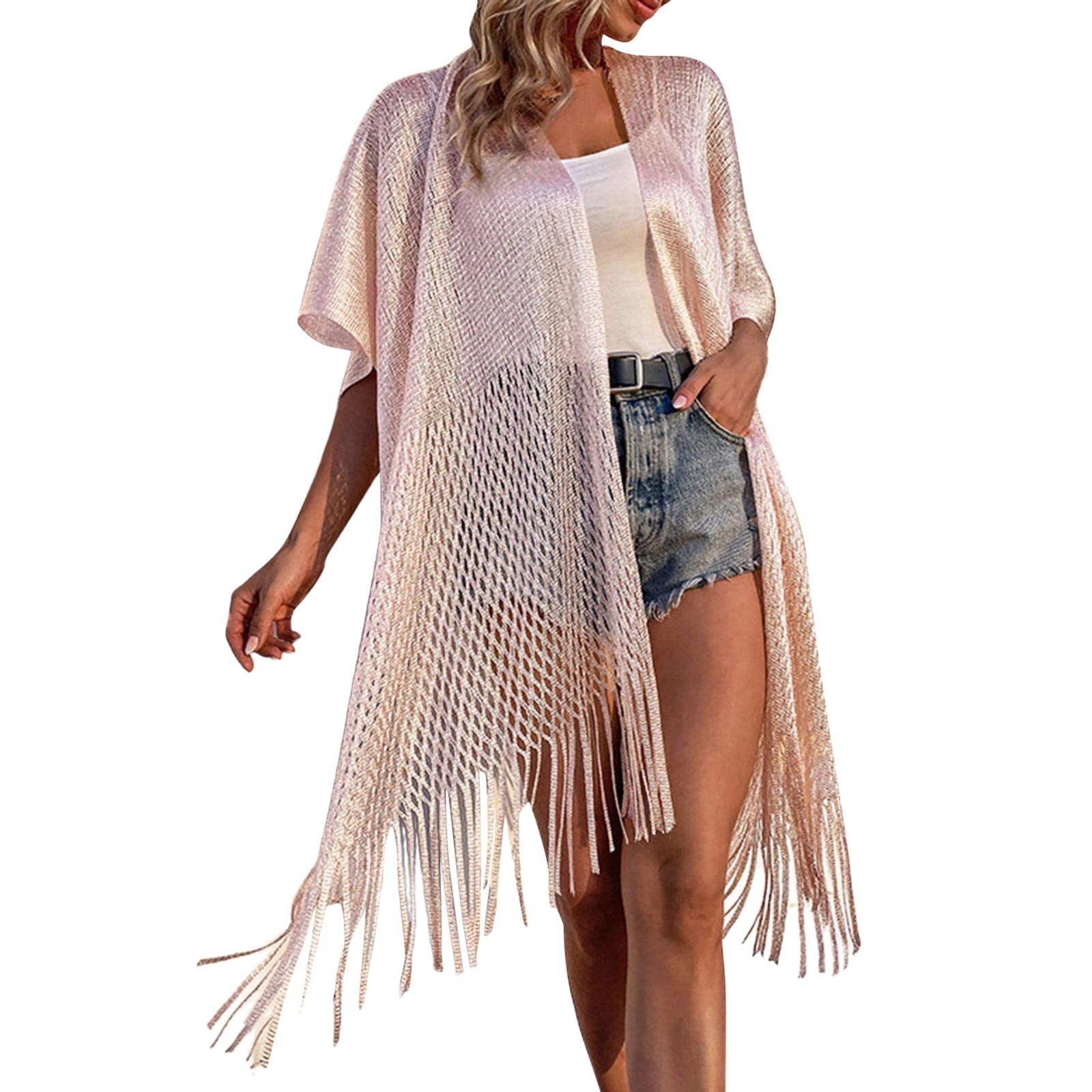 Women's Knitted Hollow Fringed Cape Coat - Long Warm Cardigan for Winter, Fall & Spring | Cozy Outerwear for Casual Outings, Office Wear & Evening Events