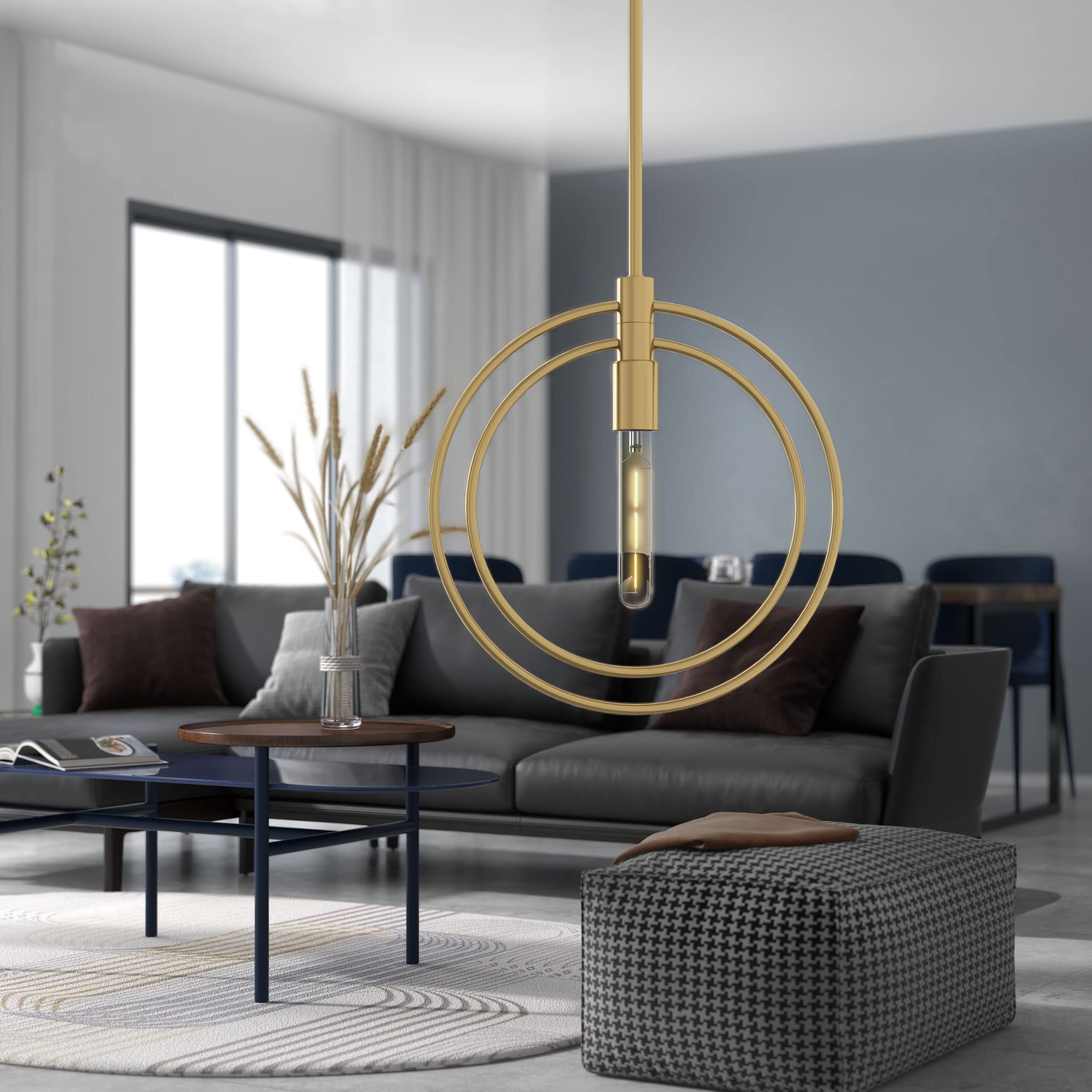 Adjustable Brass Pendant Light Fixture - Single Hanging Chandelier for Kitchen Island, Dining Room, Bedroom & Bathroom | Modern Nyla Design for Home Decor & Interior Lighting