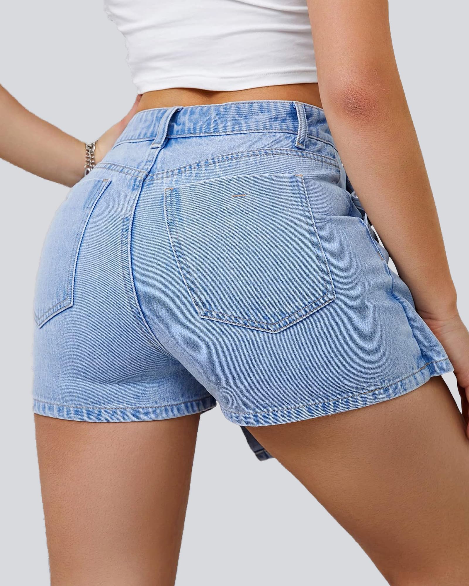 Women's High Waisted Denim Shorts - Casual Button Up Asymmetrical Jean Skort Skirt Mini Shorts for Summer Outfits, Beachwear & Street Style Fashion