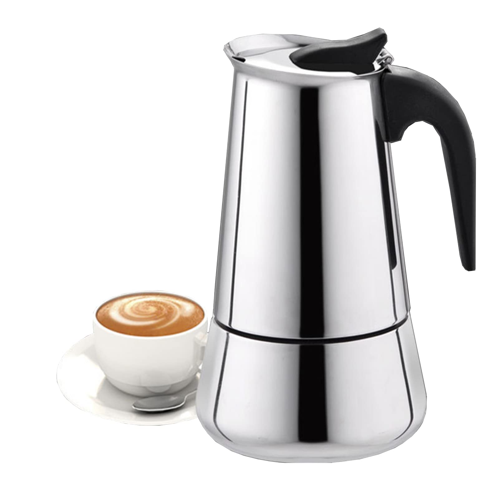 Stainless Steel Moka Pot - 12 Cup Italian Coffee Maker for Home & Cafe Use