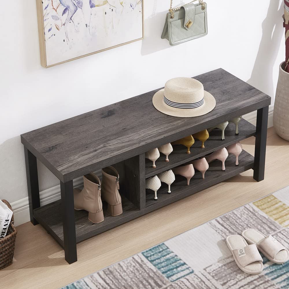 EXCEFUR Industrial Entryway Bench - Rustic Grey Shoe Storage Bench with Seat for Living Room, Hallway & Mudroom - Durable Indoor Furniture for Organizing Shoes, Boots & Entryway Essentials