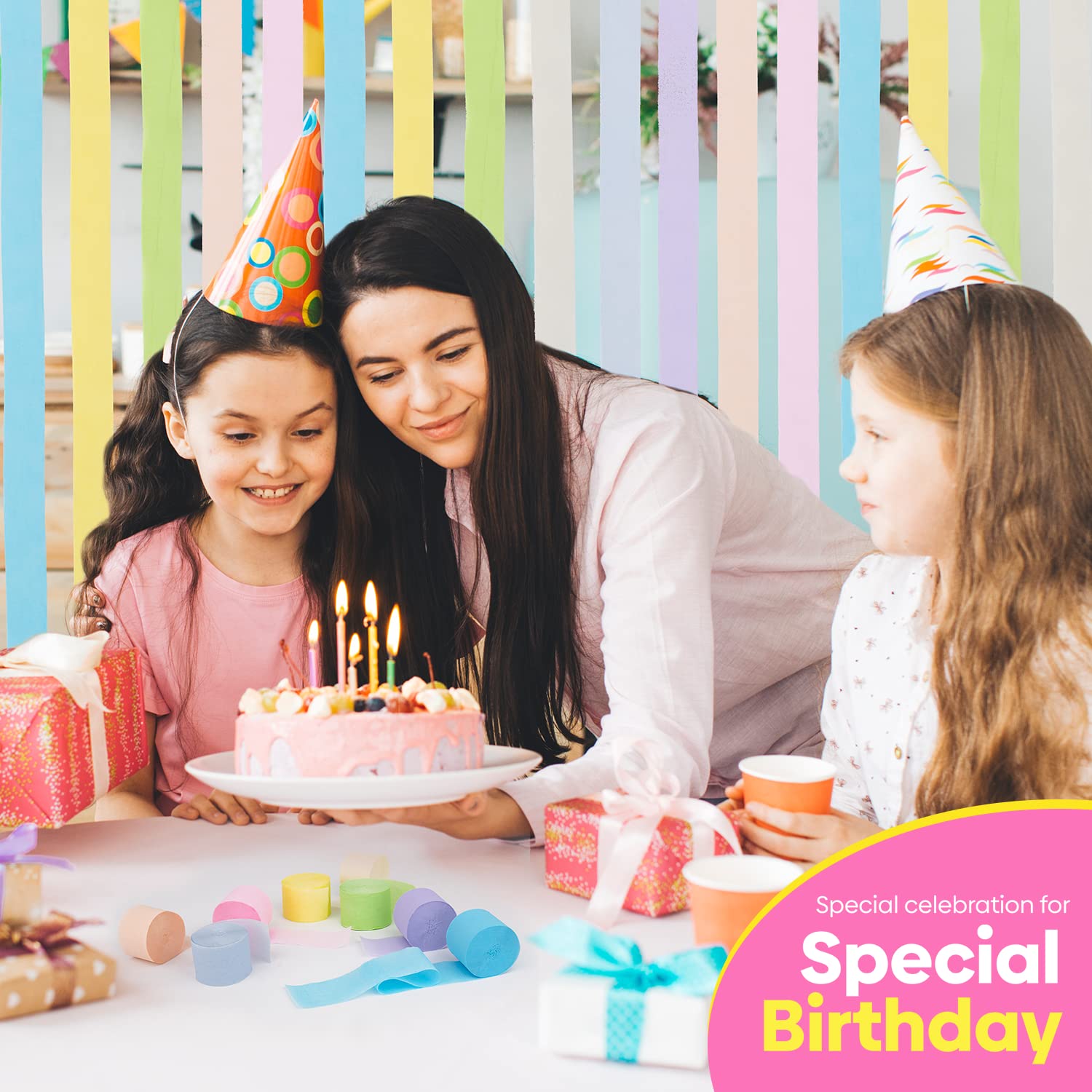 8 Pastel Streamers - 656ft Pack of Pastel Birthday Party Decorations, Rainbow Party Supplies, Wedding Backdrop Decor (1.8