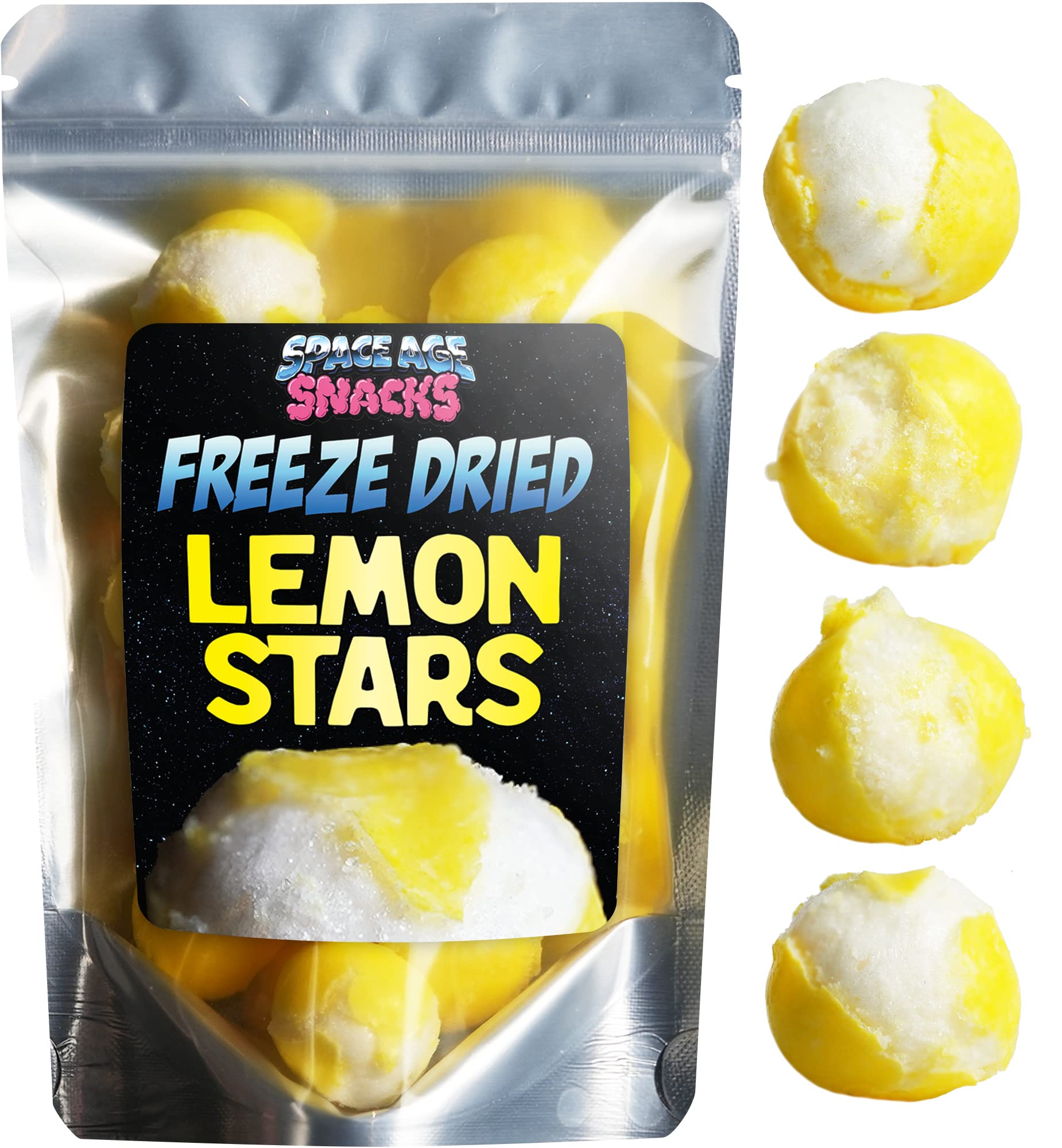 Premium Freeze Dried Lemon Stars Candy - 5oz Crunchy Space Age Snack for Kids & Adults - Perfect for Lunchboxes, Hiking, Camping & Emergency Food Storage - Individually Boxed for Freshness Protection