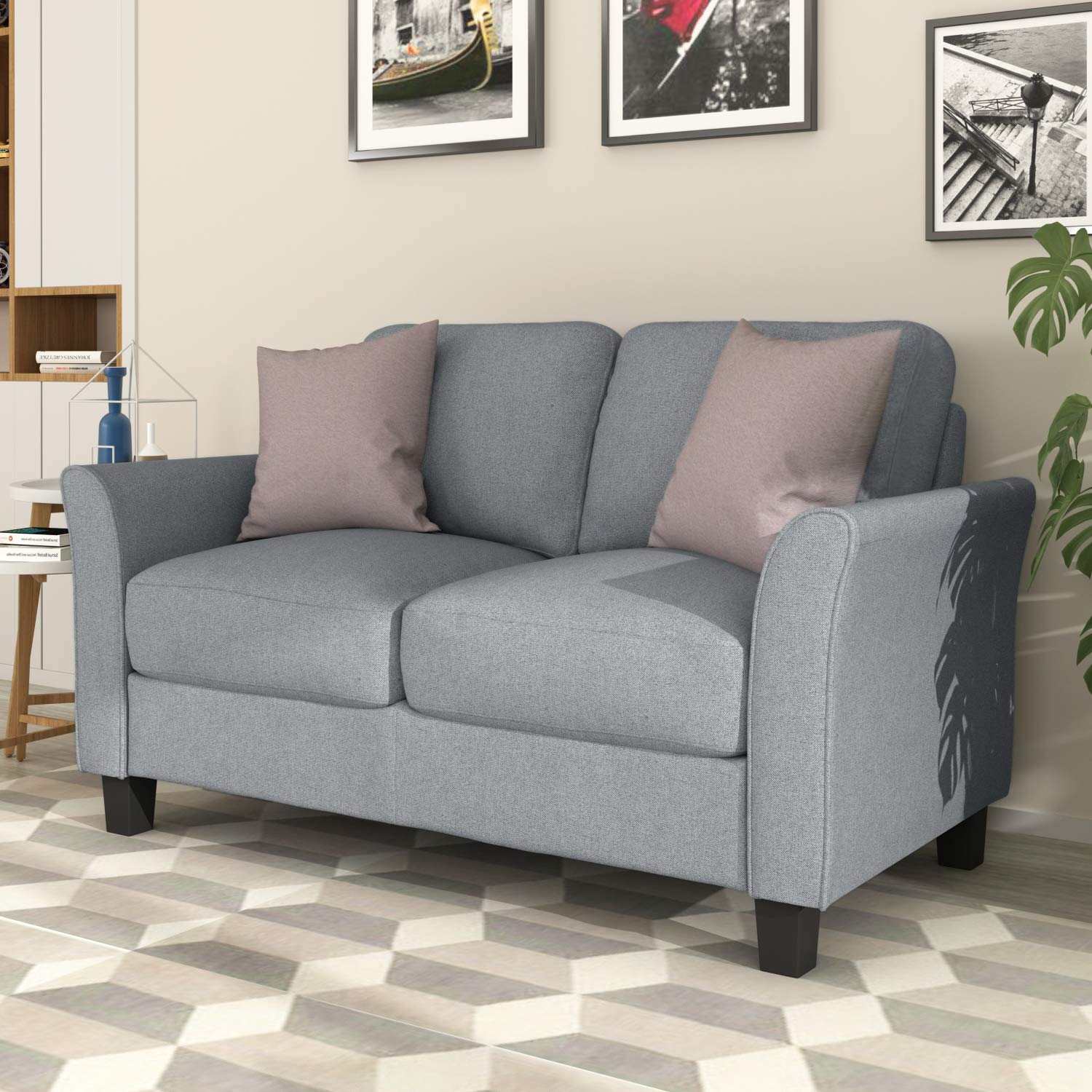 Rockjame Upholstered Fabric Sofa with Sturdy Hardwood Frame - Comfortable Living Room Couch for Bedroom, Office, Apartment & Dorm | Perfect for Small Spaces & Studio Apartments (Gray)