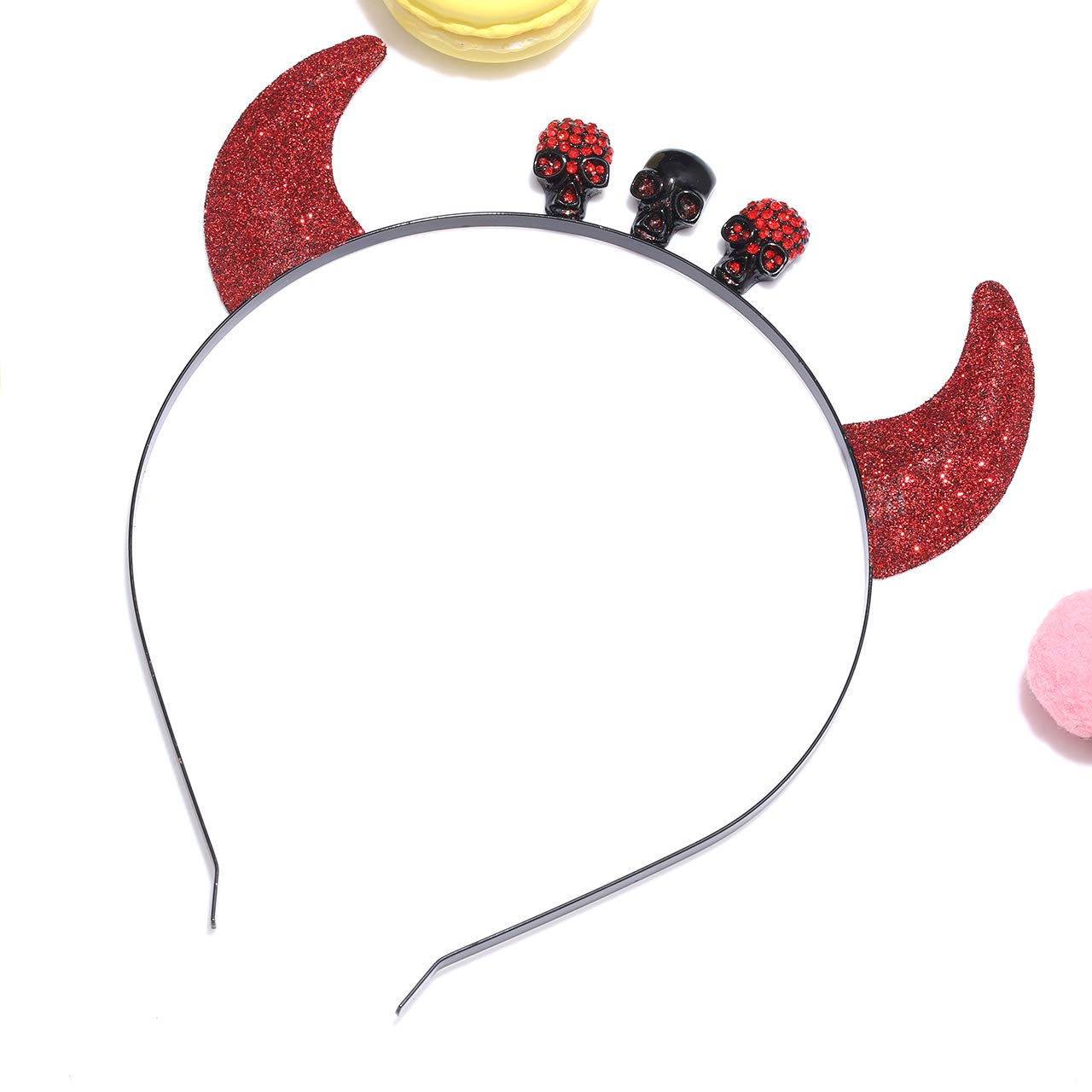 METOBAR Glitter Devil Horns Headband - Sequin Rhinestone Halloween Headbands for Women & Kids - Fancy Costume Party Accessory for Halloween, Cosplay, and Festive Events