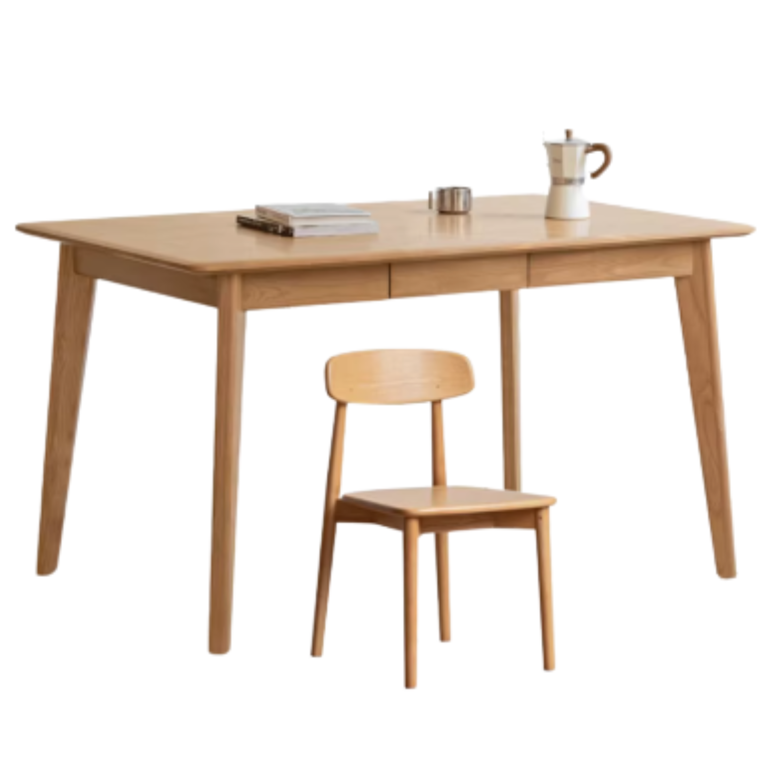 62.9x33.4x29.5 inch / 160x85x75.8 cm / Natural Wood Color / Ash dining table with drawer + 4 chairs