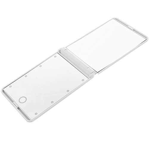 FRCOLOR LED Compact Mirror - Lighted Foldable Square Travel Mirror with 360° Rotation, Double-Sided Magnification for Makeup, Shaving & Skincare - Perfect for Home, Travel & Vanity (White)