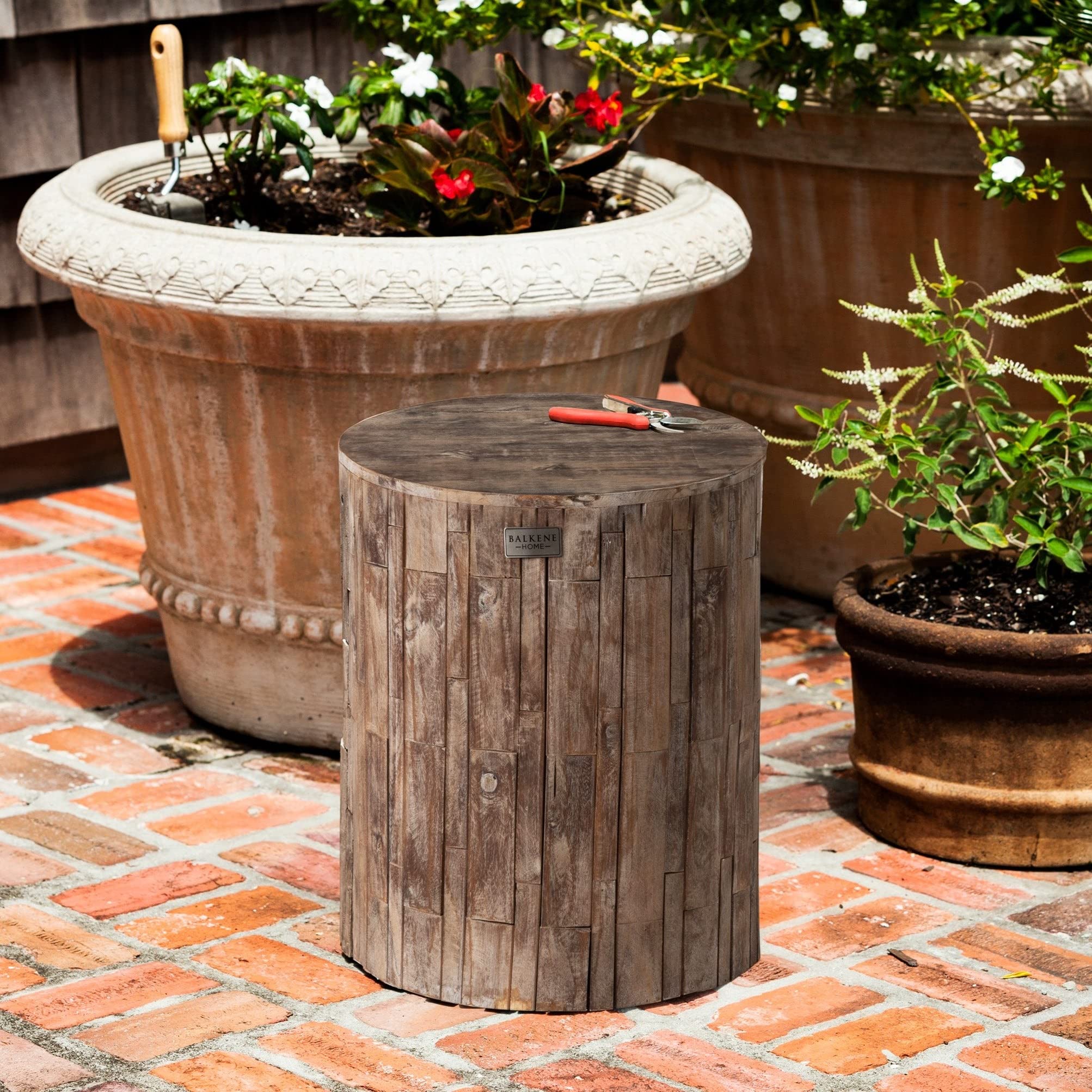 Patio Sense 62420 Rustic Wood Garden Stool - Round Outdoor Seating & Side Table with Seasoned Patina Finish | Portable & Adaptable for Patio, Garden, Deck, Porch, and Poolside Use | Perfect for Entertaining, Gardening, and Home Decor