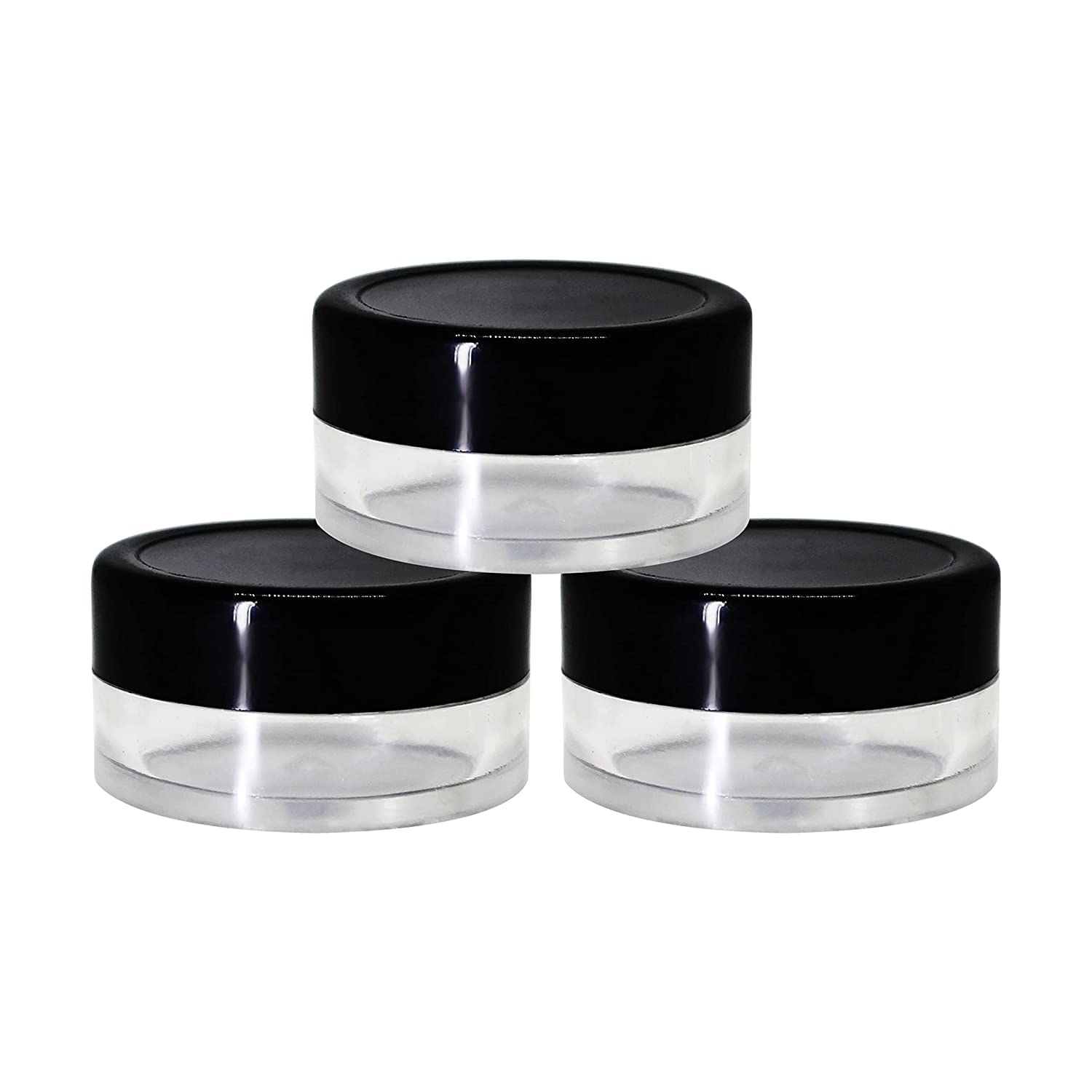 BH PLAST 8 Gram Empty Acrylic Sanitary Jar - Clear Cosmetic Containers with Black Lid & Inner Lids for Lip Balm, Eyeshadow, Makeup & DIY Beauty Products (3-Pack) - Perfect for Home Organizers, Salon Storage & Travel Beauty Kits