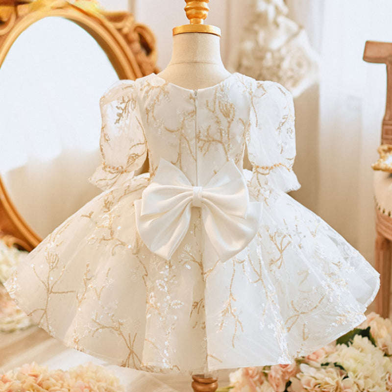 White Fluffy Baby Girl Princess Dress with Embroidery - Perfect for Birthday Parties, Photo Shoots & Special Occasions