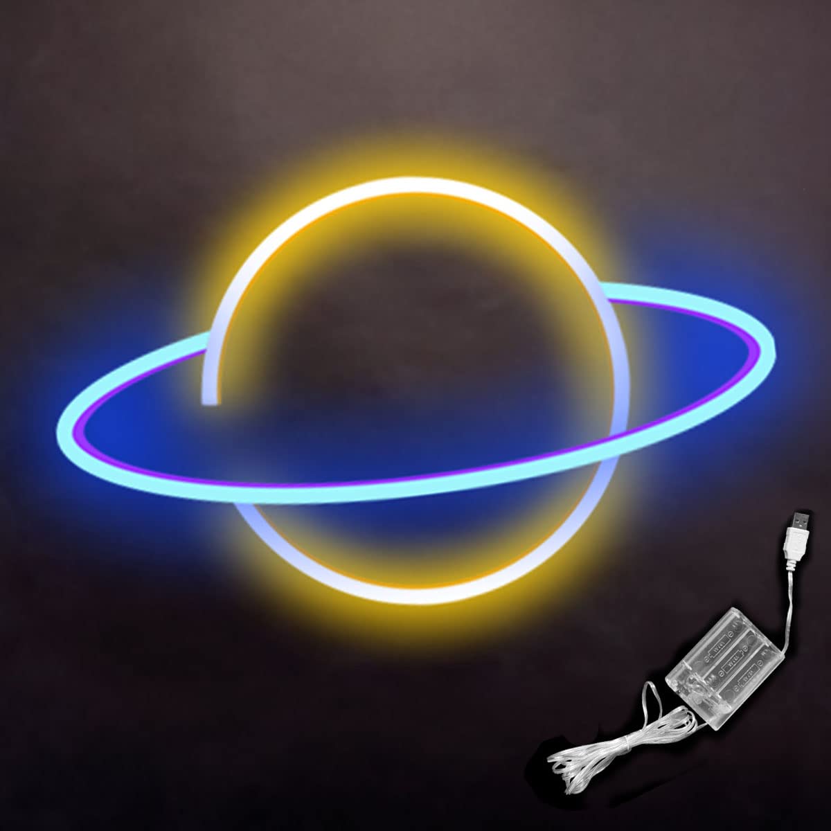 ENAMAZ Planet Neon Sign - LED Neon Light with Battery/USB Power, Colorful Wall Mounted or Tabletop Neon Lamp for Birthday, Bar, Christmas Party Decor - Perfect for Home, Bedroom, Office & Event Lighting