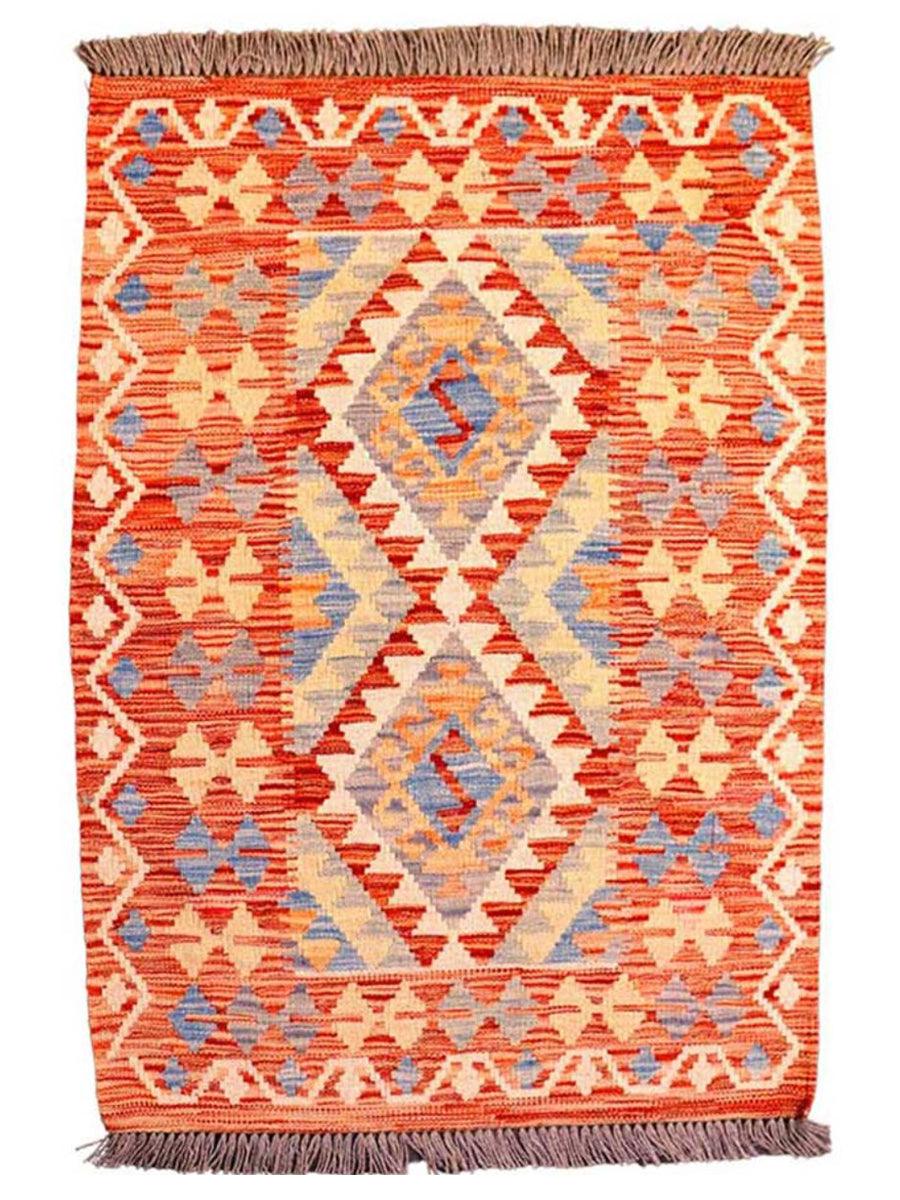 Vibrant Bohemian Kilim Rug - 3.8 x 2.7 Feet Handwoven Cotton Area Rug - Perfect for Living Room, Bedroom, or Boho Home Decor
