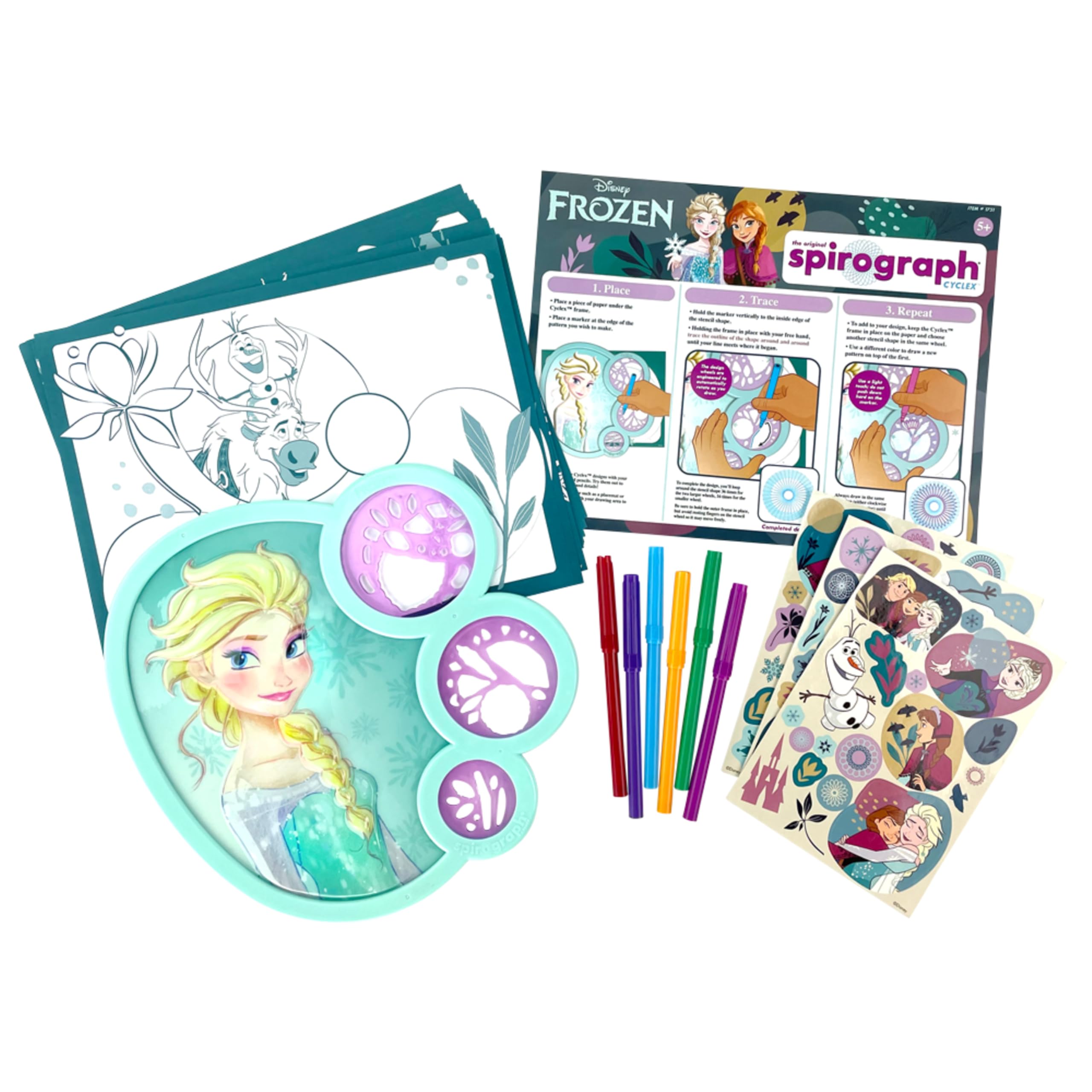 Frozen Spirograph Cyclex Drawing Kit for Kids - Creative Arts and Crafts Set with Spiral Art, Markers, Stickers & Design Sheets | Perfect for Birthday Gifts, Classroom Activities & DIY Frozen-Themed Projects (Ages 5+)