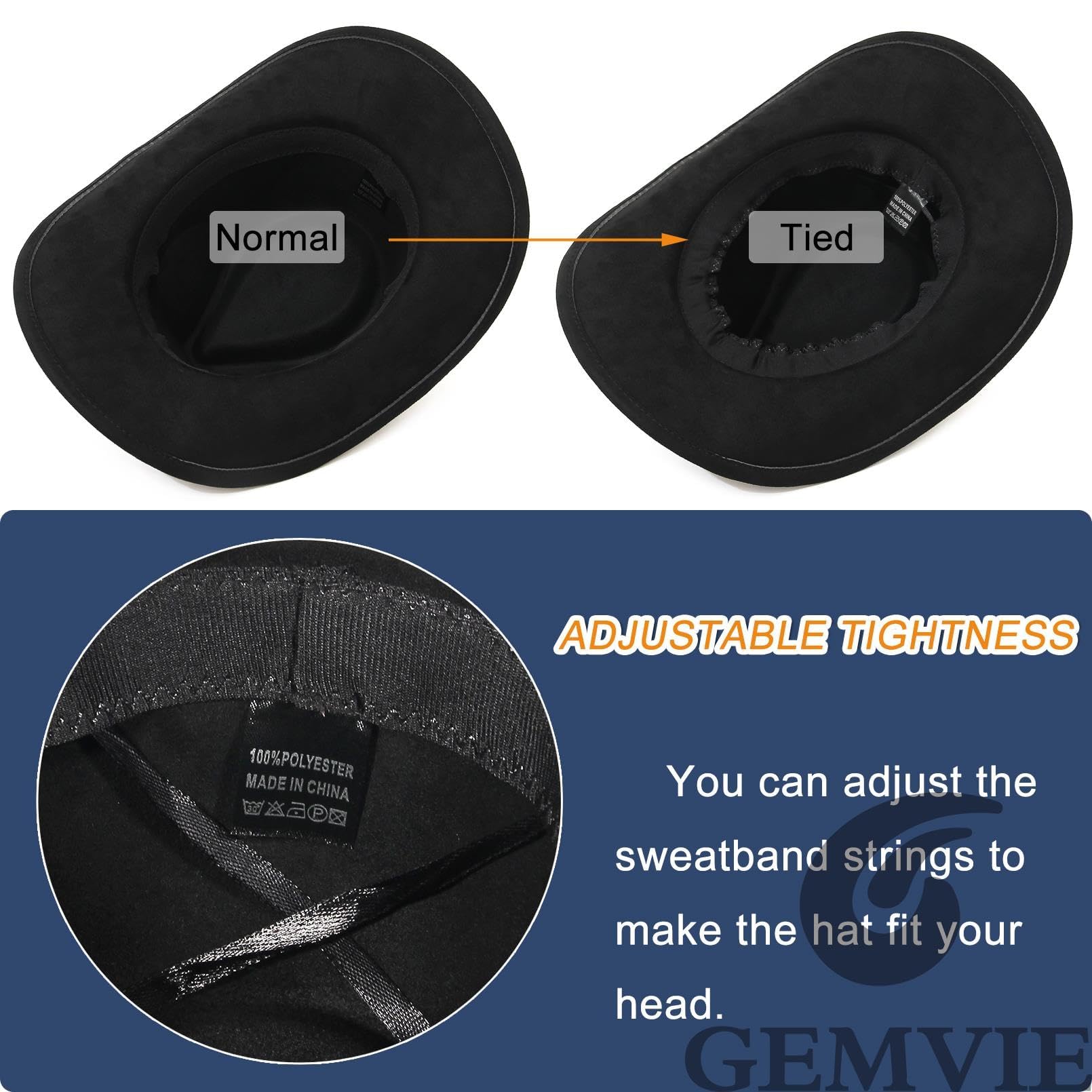 GEMVIE Suede Cowboy Hat for Men & Women - Roll Up Brim Western Cowgirl Hat - Classic Country Style Rancher Hat - Perfect for Rodeo, Music Festivals & Outdoor Adventures