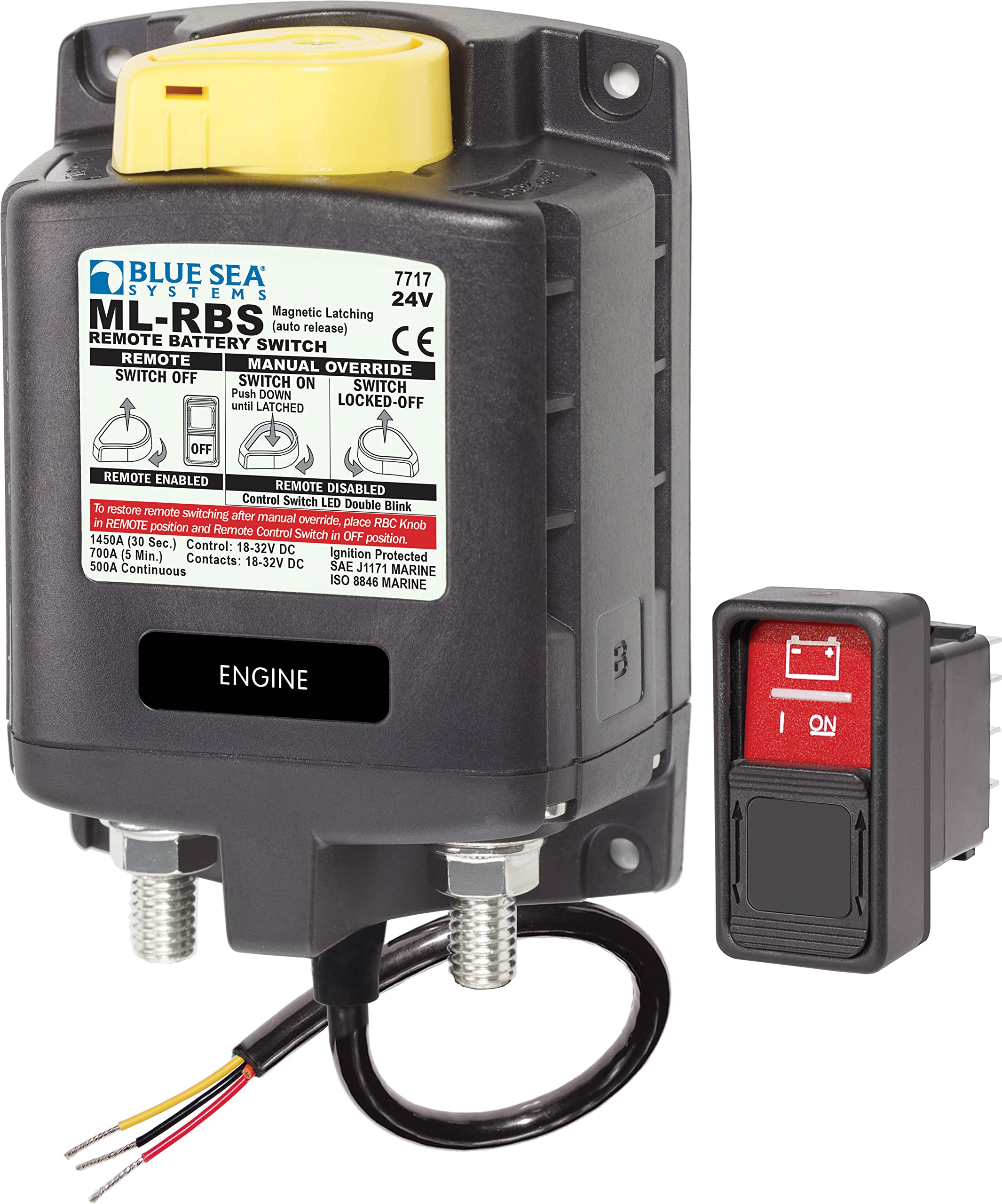 Blue Sea 7717 ML-RBS Remote Battery Switch with Manual Control & Auto-Release - 24V Marine Battery Disconnect - 1 Year Manufacturer Warranty - Ideal for Boats, RVs & Off-Grid Power Systems