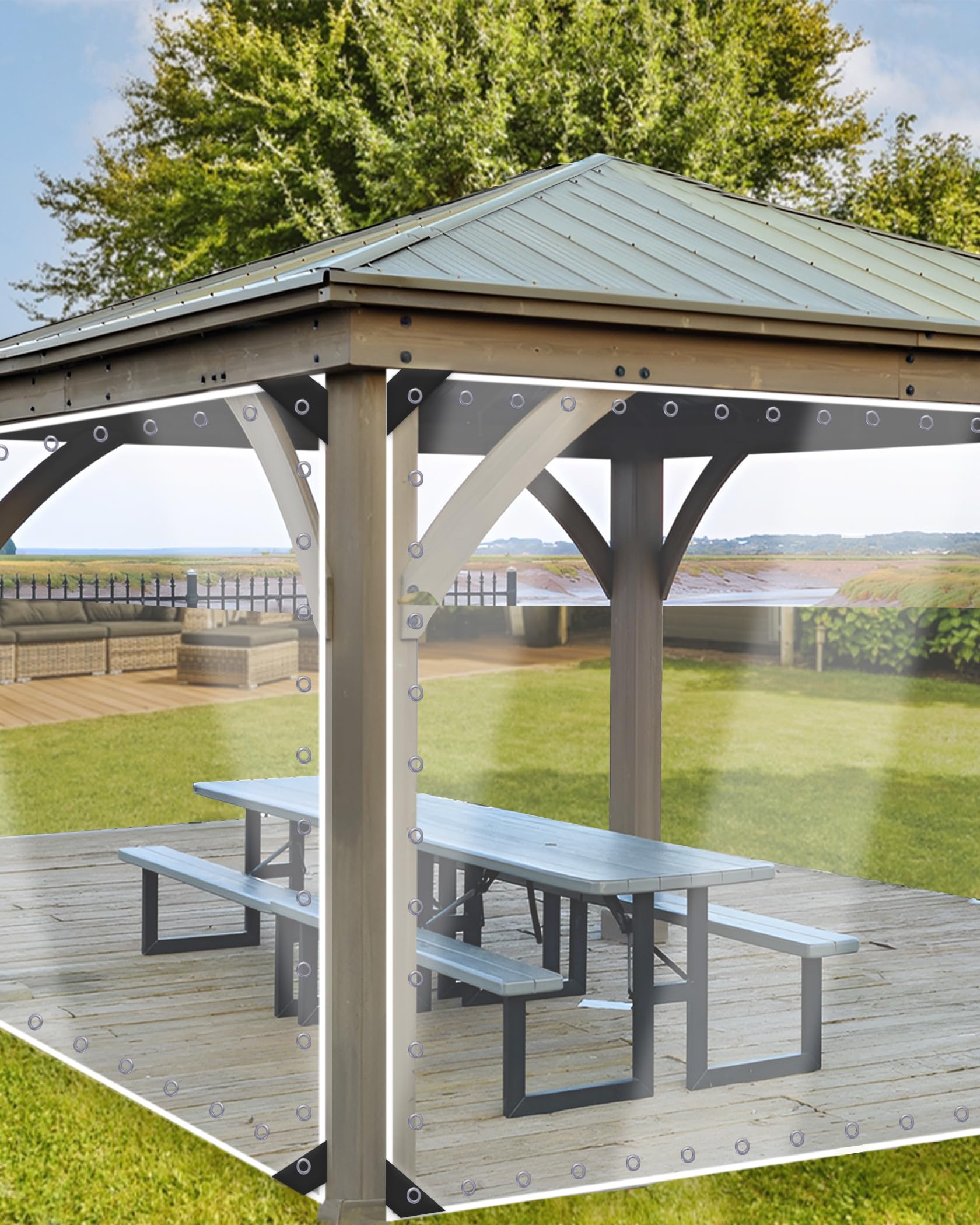 10'x10' Heavy Duty Clear Vinyl Tarp - 19oz Waterproof Outdoor Curtain with Grommets for Patio, Gazebo, Balcony & Pergola | UV Resistant Transparent Enclosure for Sun Protection & Privacy
