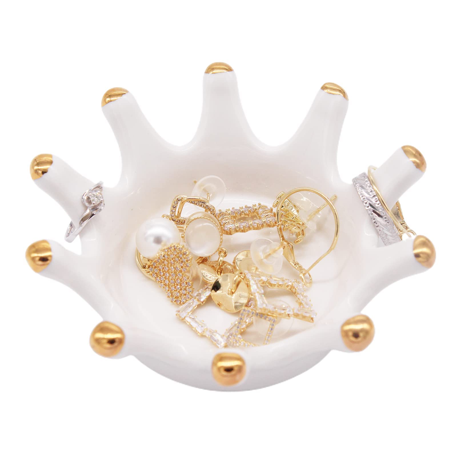 Crown Ceramic Jewelry Dish Tray - Elegant Ring Holder & Trinket Organizer for Necklaces, Earrings & Watches | Perfect for Bathroom Vanity, Nightstand, Entryway Table & Dresser Decor | Gift Idea for Women