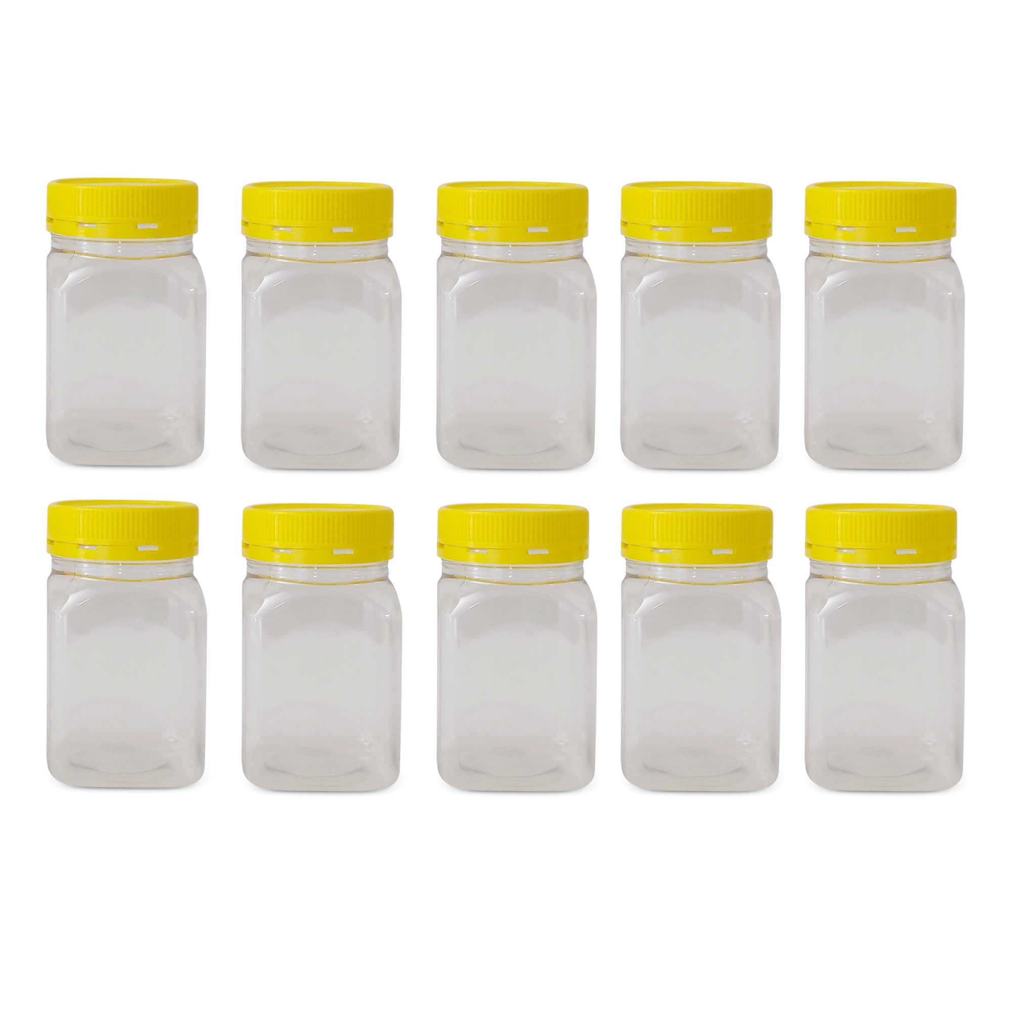 10-Pack 500g Clear Square Plastic Honey Jars with Lids - Food Grade BPA-Free Containers for Honey, Jam, Syrup Storage & Gift Packaging | Ideal for Home Kitchen, Beekeeping, and DIY Projects