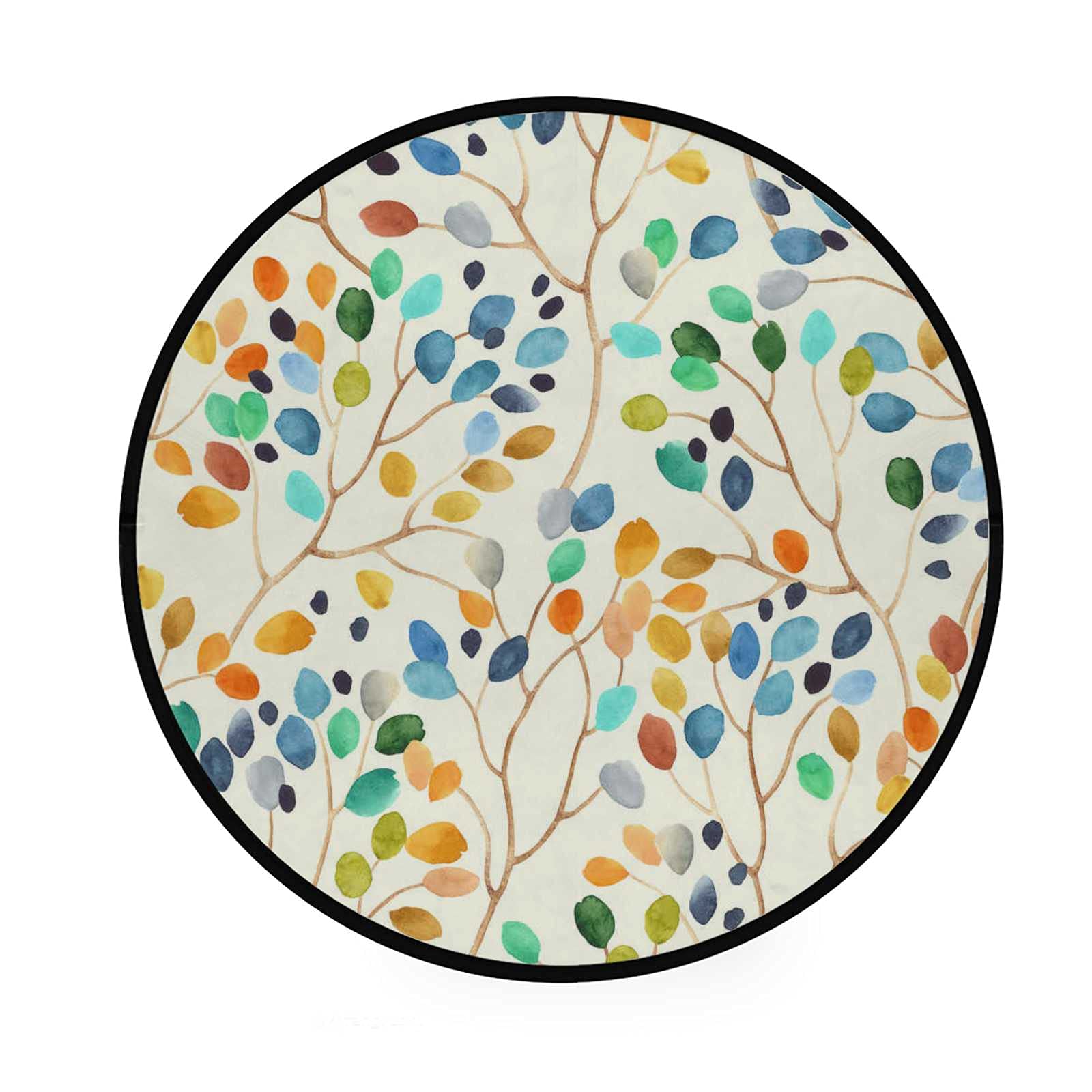 36.2 Inch Round Soft Absorbent Area Rug - Non-Slip Indoor Floor Mat for Living Room, Bedroom, Nursery, Kitchen - Watercolor Leaves Design - Perfect for Home Decor & High Traffic Areas