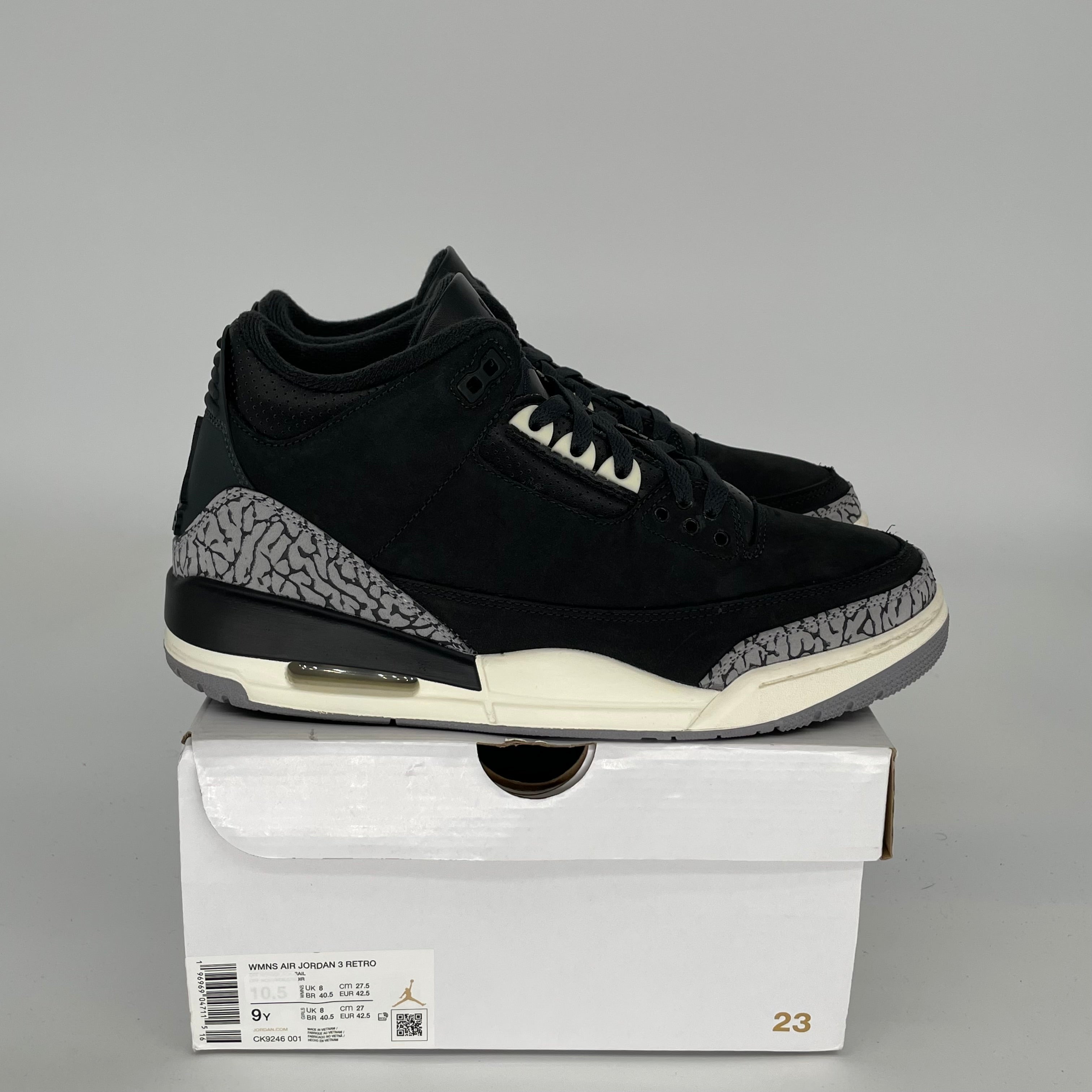 Original Air Jordan 3 Retro 'Off Noir' Men's Basketball Shoes - Size 9 (CK9246-001) | Stylish Sneakers for Casual Wear, Street Fashion & Sports Performance