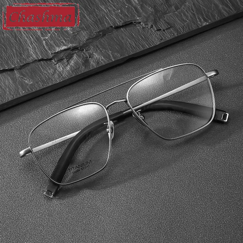 Men's Titanium Full Rim Square Eyeglasses with Double Bridge - Lightweight & Durable Frame for Reading, Driving & Everyday Use - Style 500004