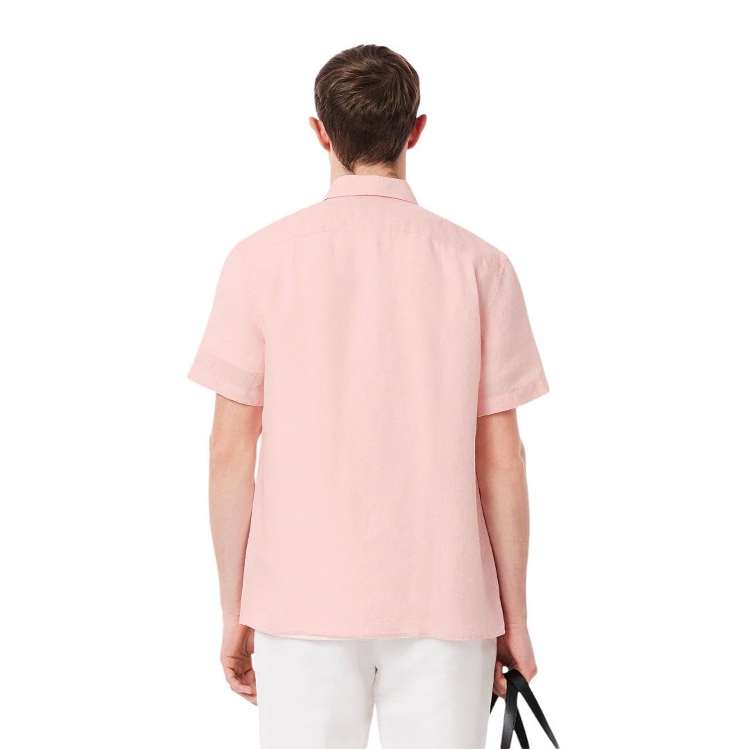 Lacoste Men's Short Sleeve Linen Button Down Shirt - Classic Regular Fit with Front Pocket - Perfect for Casual Wear, Summer Outfits & Office Attire