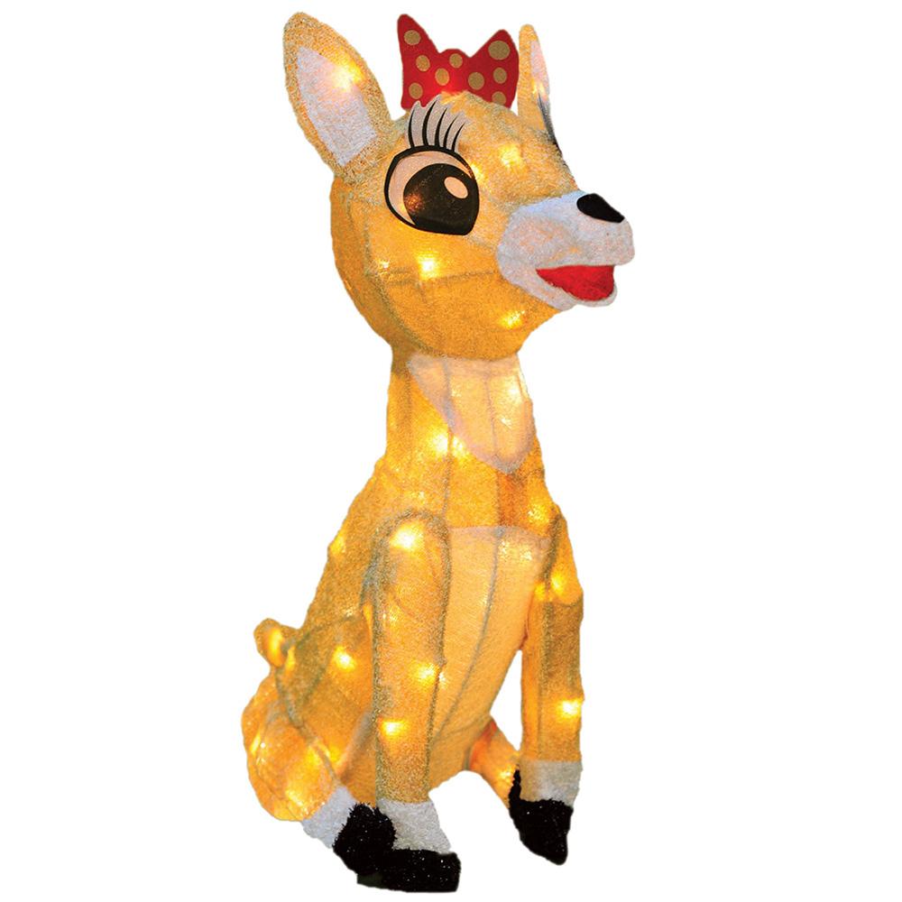 3D Lighted Soft Tinsel Clarice Reindeer with Bow Sculpture - Christmas Home Decor, Holiday Table Centerpiece, Festive Mantel Display