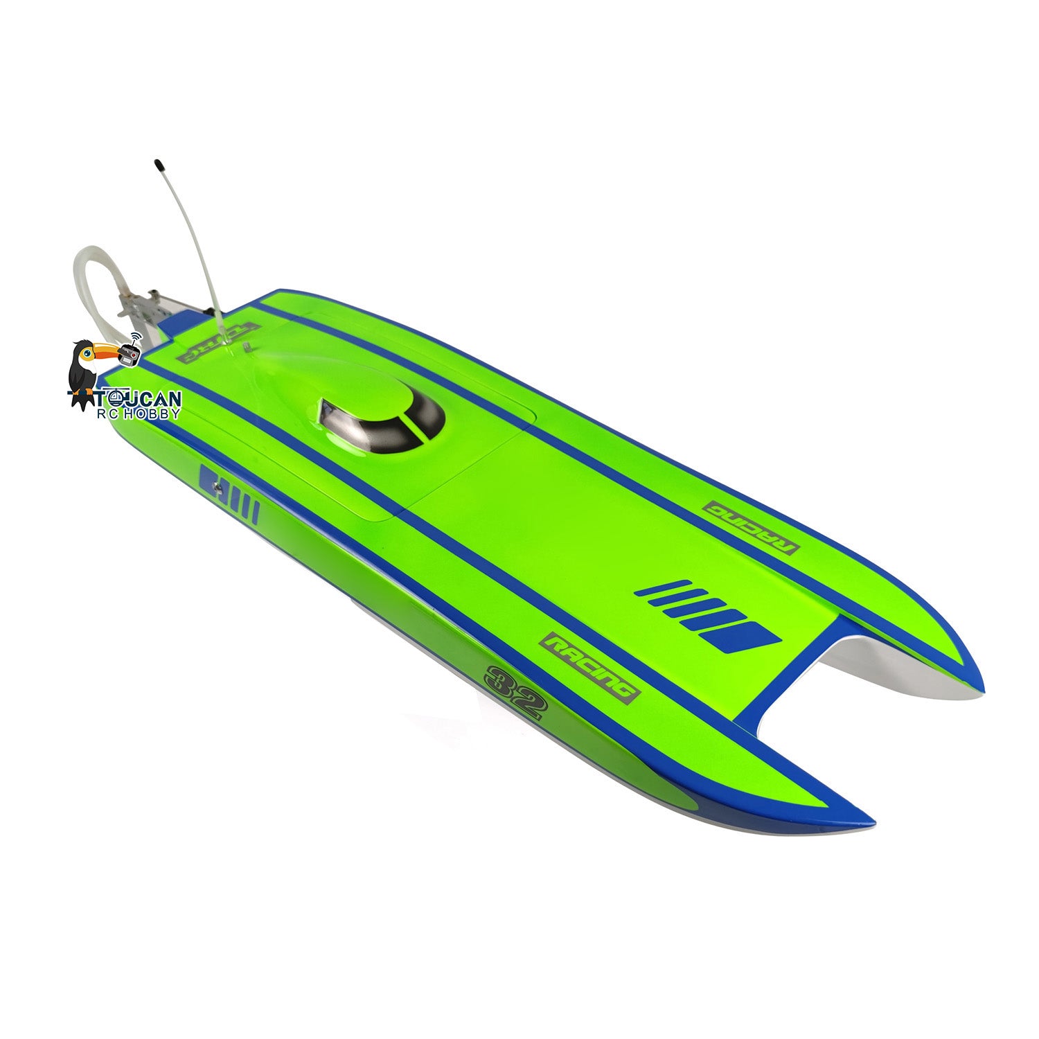 High-Speed E32 Fiberglass Catamaran Green Electric RC Racing Boat - PNP with Motor, Servo, ESC & CNC Cooling System | US Stock | Perfect for Lake Racing & RC Hobby Enthusiasts