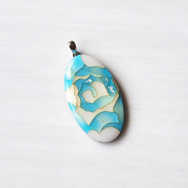 Yusen Shippo Pendant Necklace - Rose Blue Japanese Cloisonné Jewelry for Women, Handmade Enamel Necklace Gift for Her, Perfect for Weddings & Special Occasions