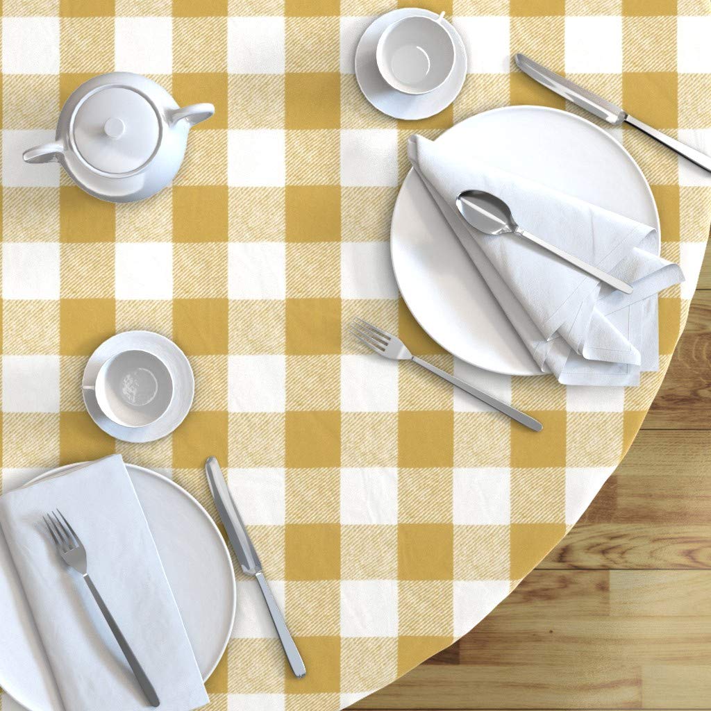 Custom Buffalo Check Yellow Plaid Cotton Sateen Tablecloth 70