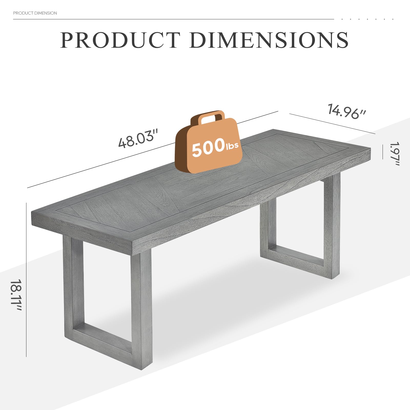 COLAMY 48 Inch Wooden Dining Bench - Farmhouse Entryway Bench for Kitchen, Living Room & Bedroom - Grey Wooden Chairs for Dining Table (Perfect for Farmhouse Decor, Small Spaces & Entryway Seating)