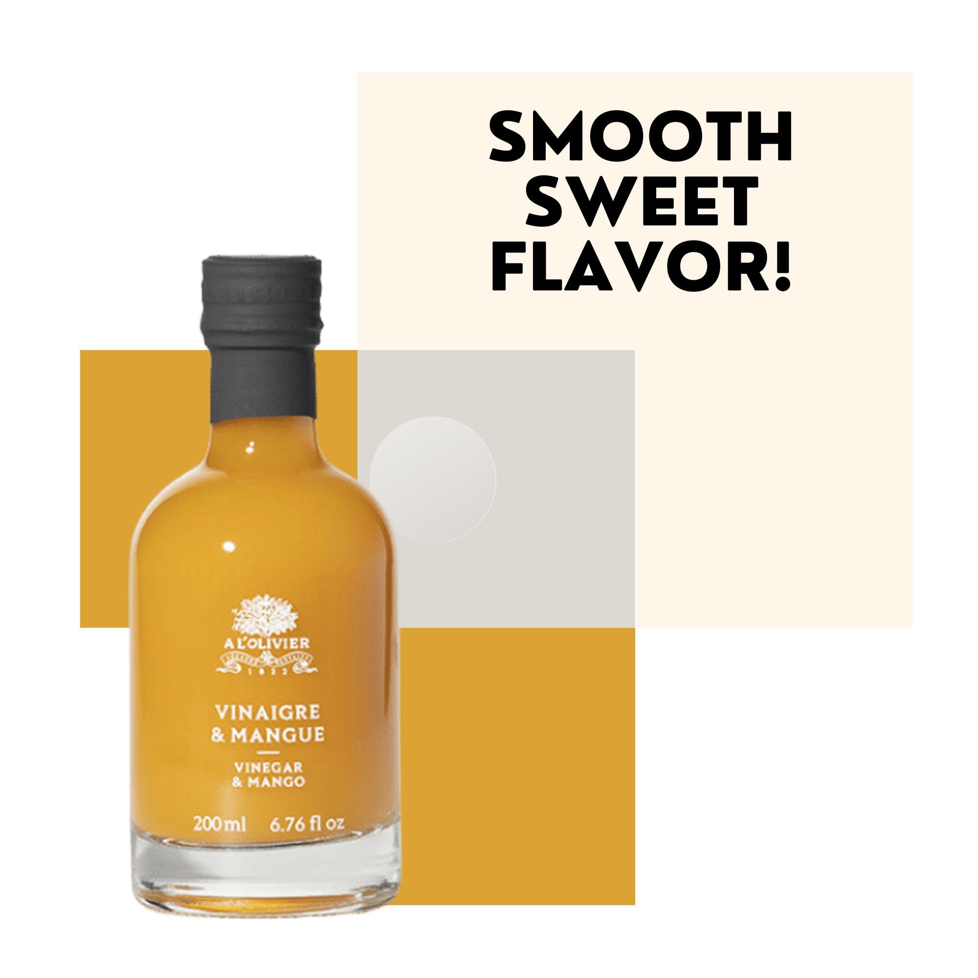 Organic A L'Olivier Mango Fruit Vinegar - 7 oz | Premium Yellow Cooking Vinegar for Salads, Marinades & Healthy Recipes