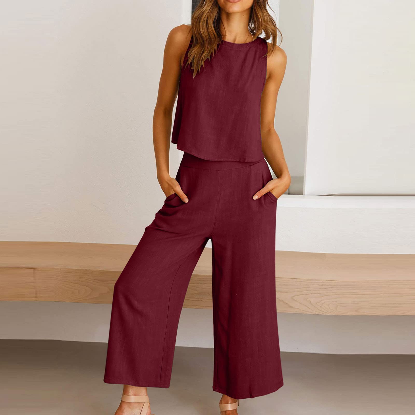 **Women's 2-Piece Linen Lounge Set – Extra Long Pants & Top for Tall & Plus Size – Maternity & Casual Wear – Perfect for Relaxing at Home or Travel**