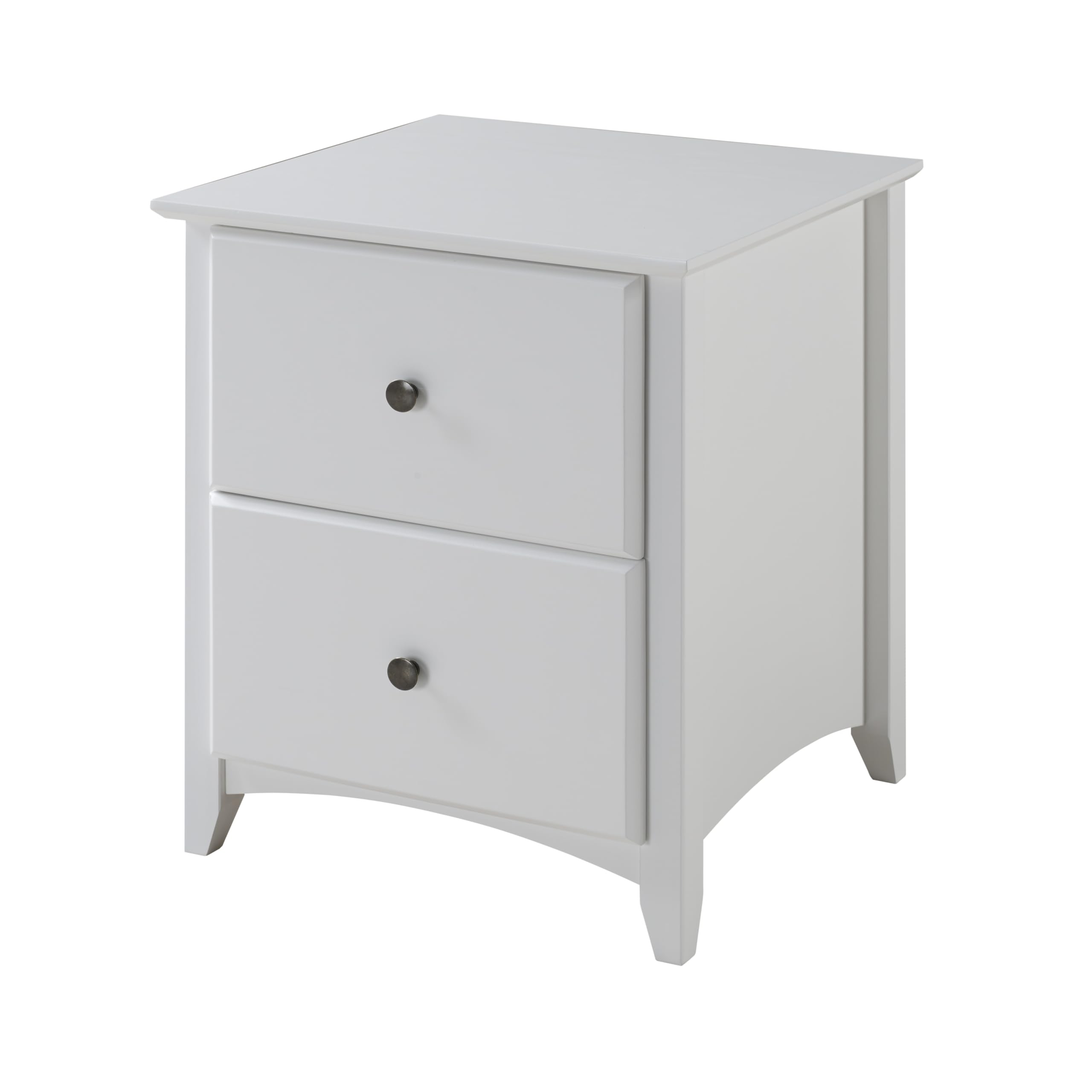 Camaflexi Shaker Style 2 Drawer Nightstand - White Wooden Bedside Table for Bedroom, Living Room & Office Storage
