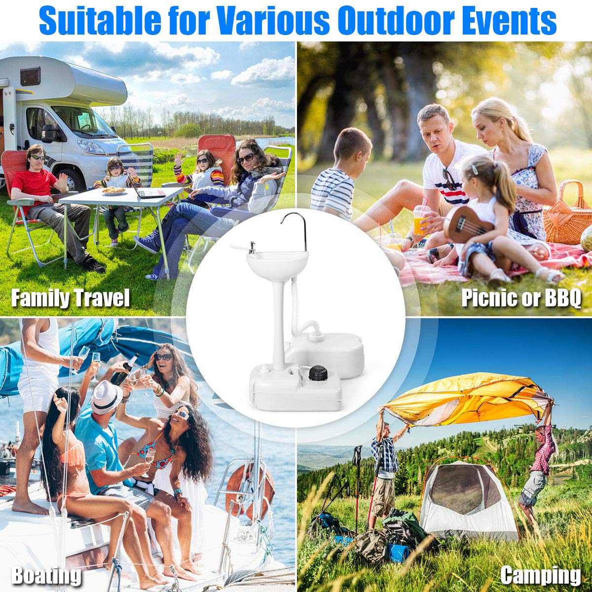 Giantex Portable Hand Washing Station with Wheels - 4.5 Gallon Fresh Water Tank, Towel Holder & Soap Dispenser - Foot Operated Free Standing Sink for Outdoor Camping, RV Trips, Picnics, and Indoor Use