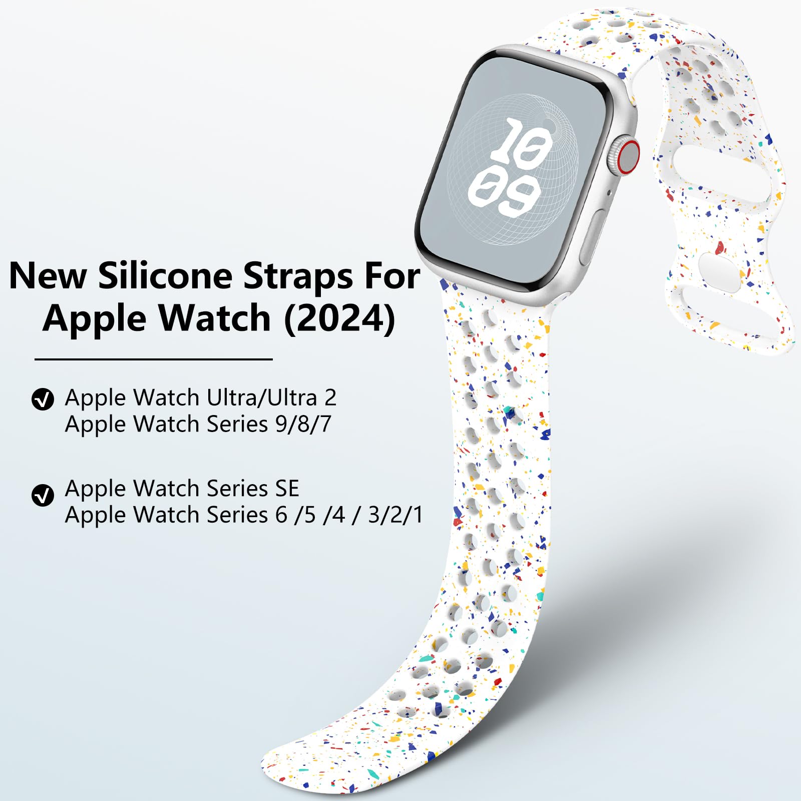 Eco-Friendly Recycled Silicone Apple Watch Bands 38mm 40mm 41mm - Soft Breathable Sport Strap for iWatch Series 9/8/7/6/5/4/3/2/1/SE - Unisex Design for Men & Women - Perfect for Workouts, Running & Everyday Wear