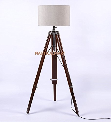 Stylish Wooden Tripod Floor Lamp with White Cotton Shade - Modern Home Decor Lighting for Living Room, Bedroom & Office