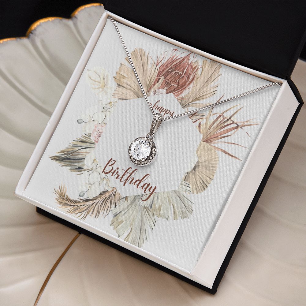 Happy Birthday Jewelry Gifts for Women - Floral Card Insert with Cubic Zirconia Stainless Steel Pendant | Perfect for Birthday, Anniversary & Special Occasion Gifts