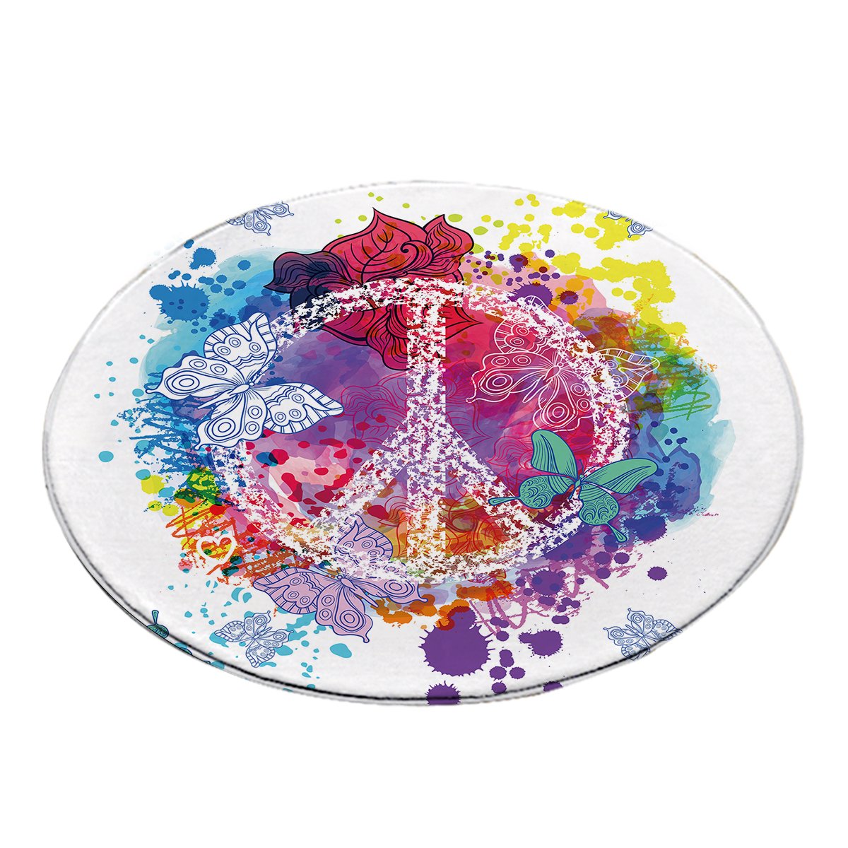 Peace on the Beach Round Area Rug - Soft Boho Coastal Decor for Living Room, Bedroom & Nursery - Perfect for Beach House, Vacation Home or Seaside Themed Spaces