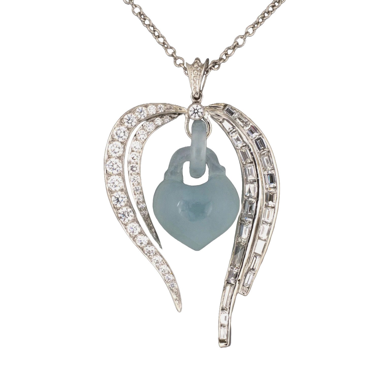 Exquisite Diamond & Jadeite Bleeding Heart Pendant Necklace - Elegant Jewelry Gift for Women, Perfect for Valentine's Day, Anniversary & Special Occasions