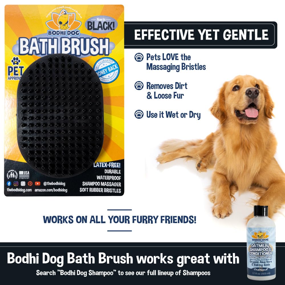 Bodhi Dog Shampoo Brush - Premium Pet Grooming Brush for Dogs & Cats - Bath Massage Brush for Long & Short Hair - Waterproof Shower Scrubber for Bathing & Relaxation (1 Pack, Black) - Perfect for Home Pet Spa & Professional Grooming Sessions