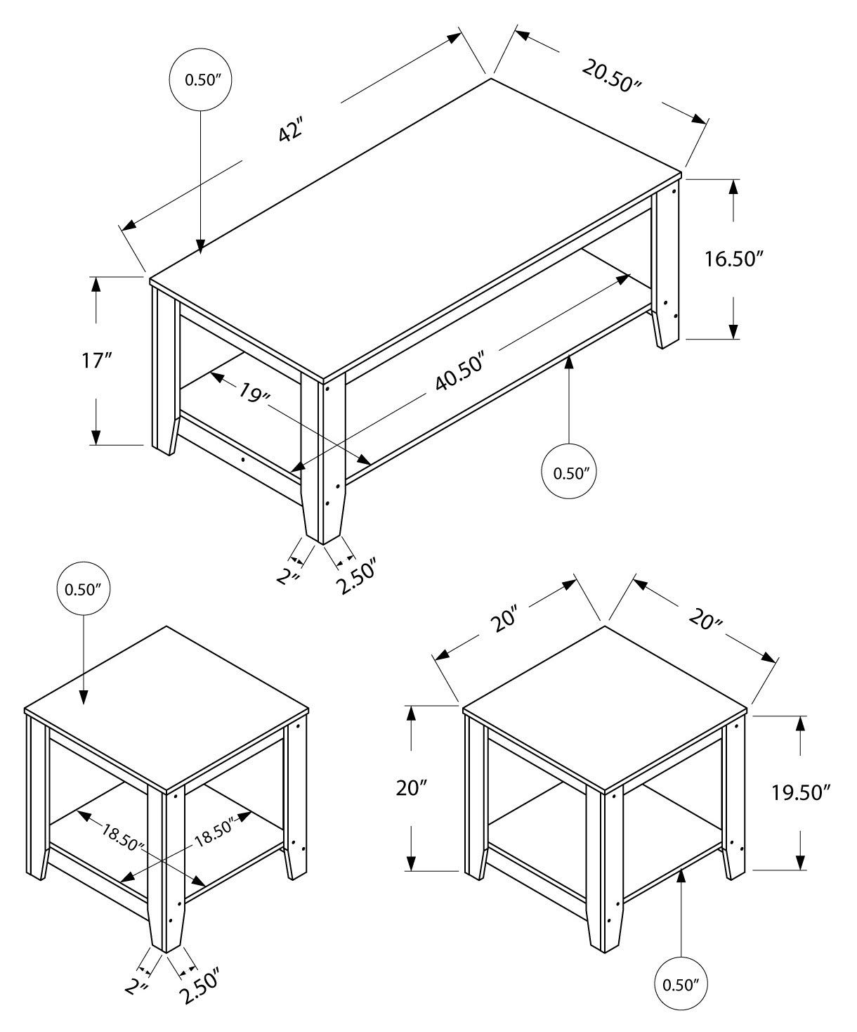 Monarch Specialties I 7914P 3-Piece Table Set - Coffee Table, End Table & Side Table - Brown Laminate Transitional Living Room Furniture for Home Decor & Small Spaces