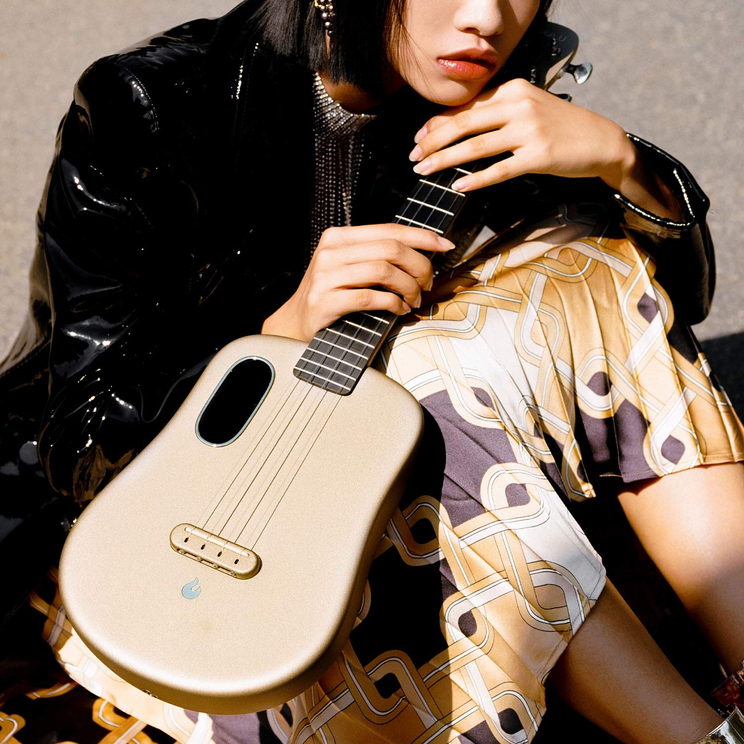 LAVA U Carbon Fiber Concert Ukulele with Built-in Effects - 23-inch Travel Ukulele with FreeBoost Technology, Includes Hard Case, Pick & Charging Cable (Sparkle Gold) - Perfect for Travel, Street Performance & Home Practice